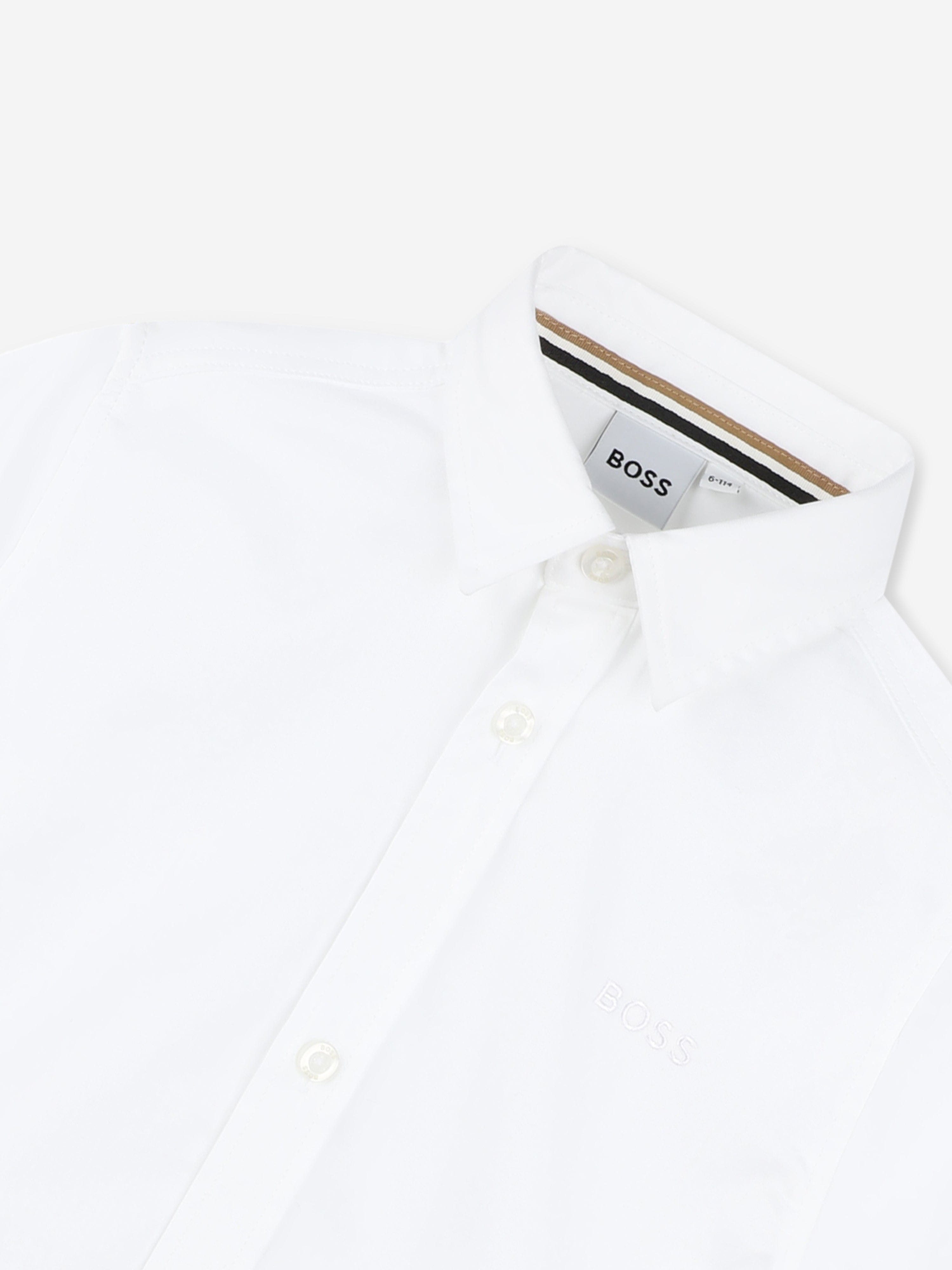 BOSS Boys Short Sleeve Logo Shirt in White