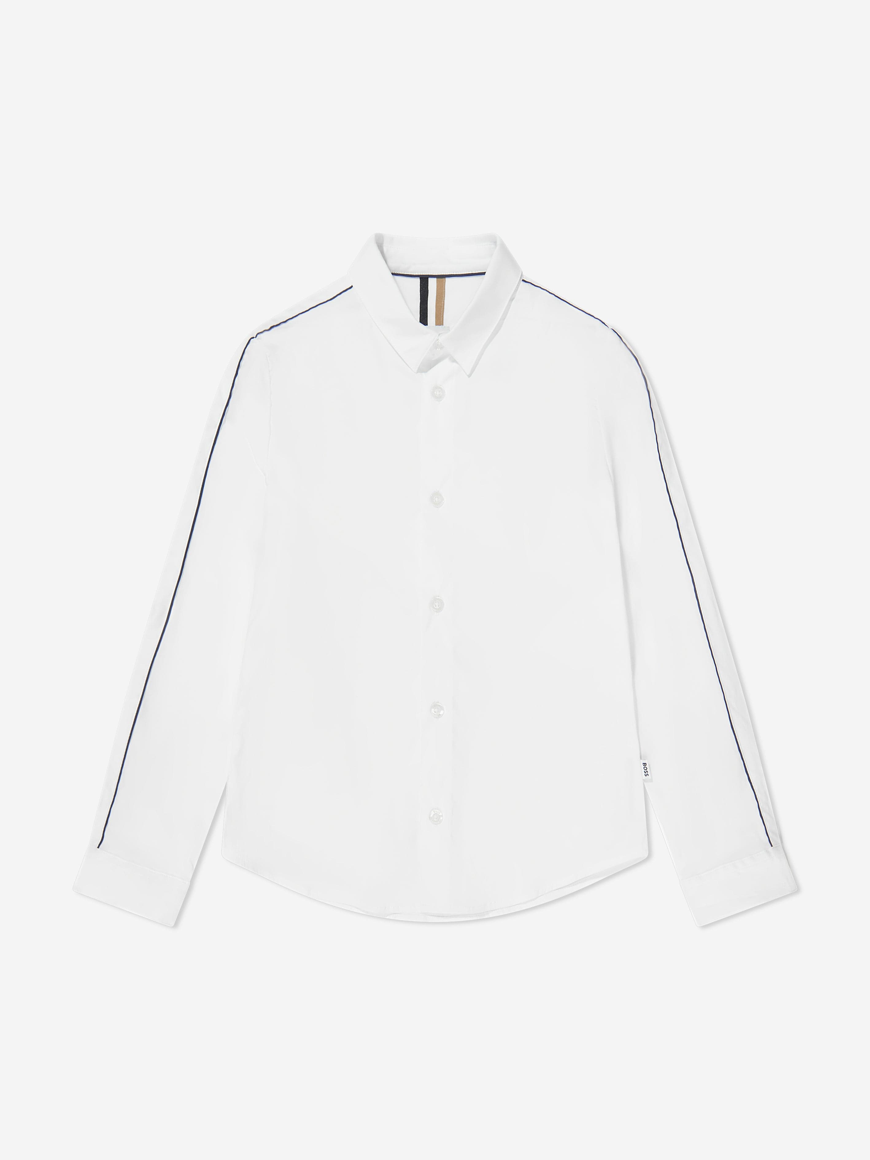 BOSS Boys Long Sleeve Piping Shirt in White