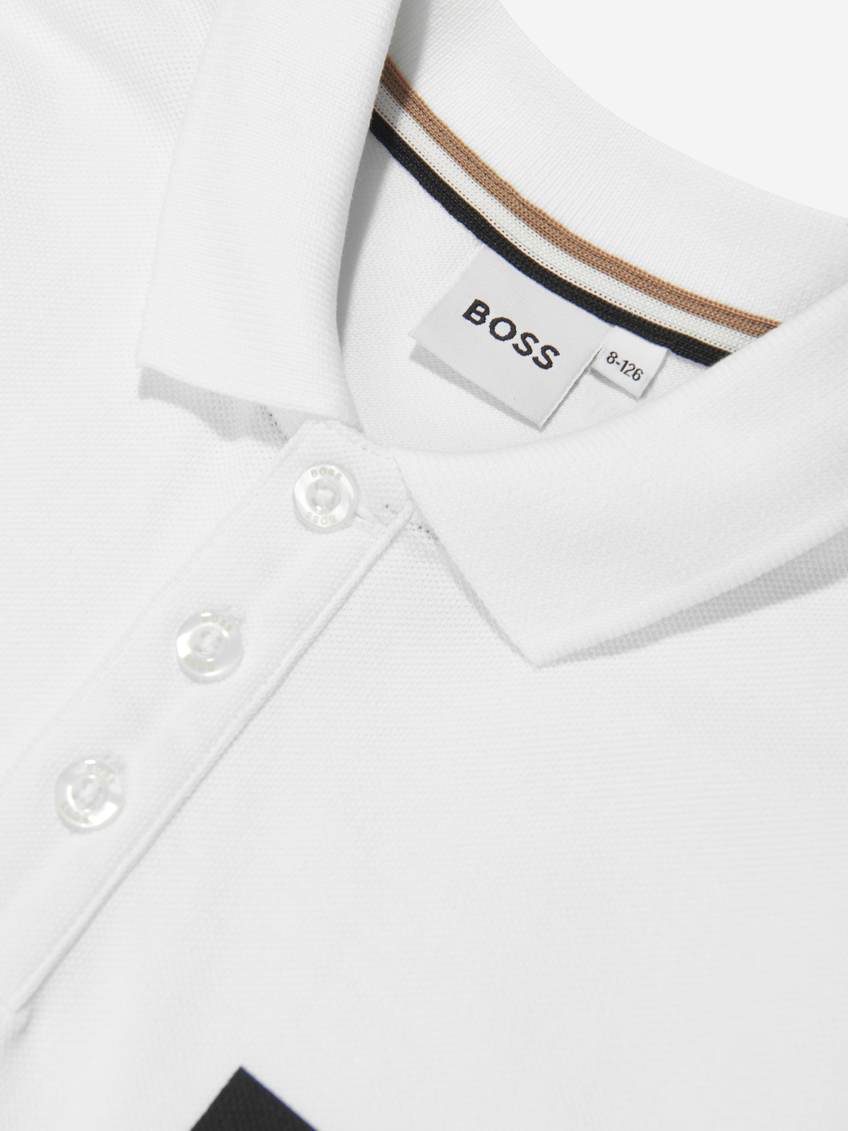 BOSS Boys Logo Print Polo Shirt in White