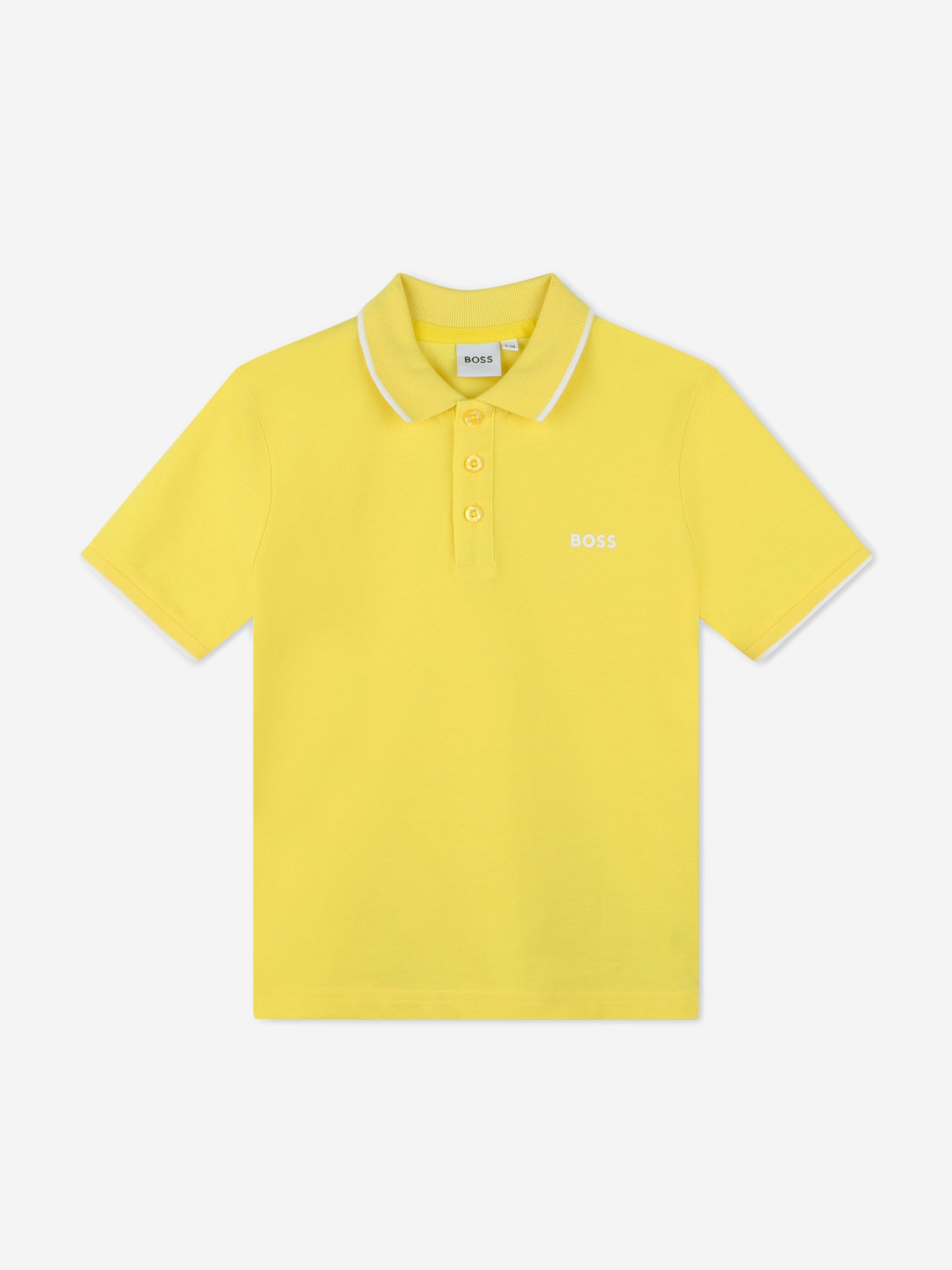 BOSS Boys Logo Print Polo Shirt in Yellow