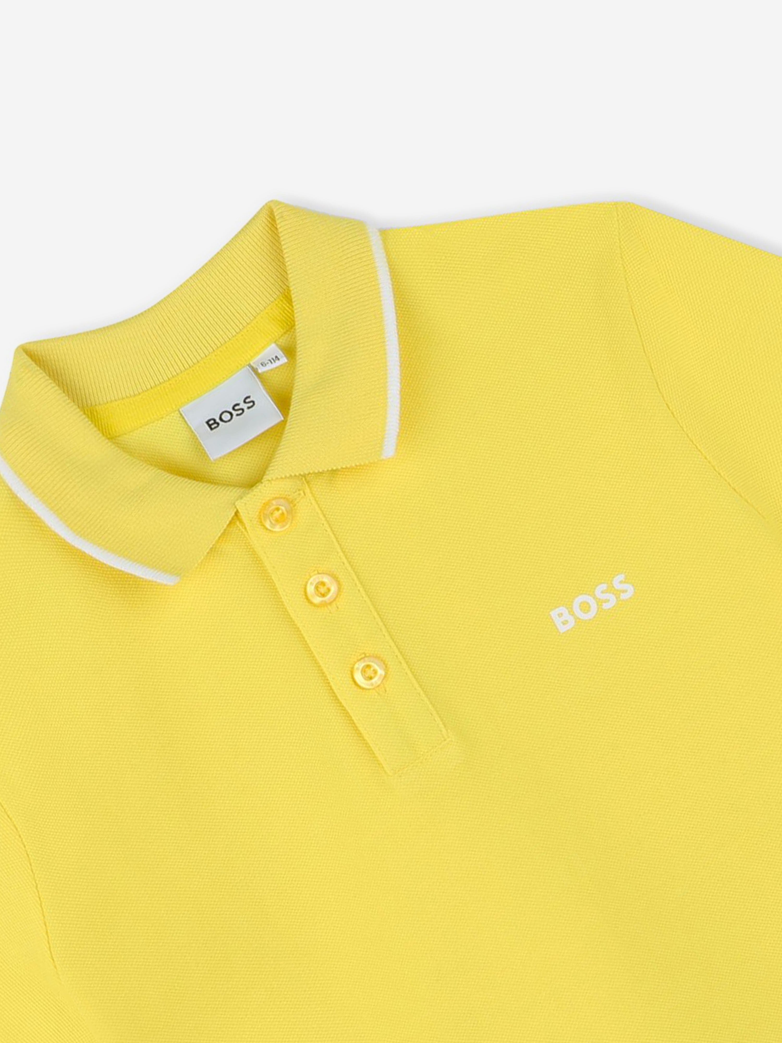 BOSS Boys Logo Print Polo Shirt in Yellow