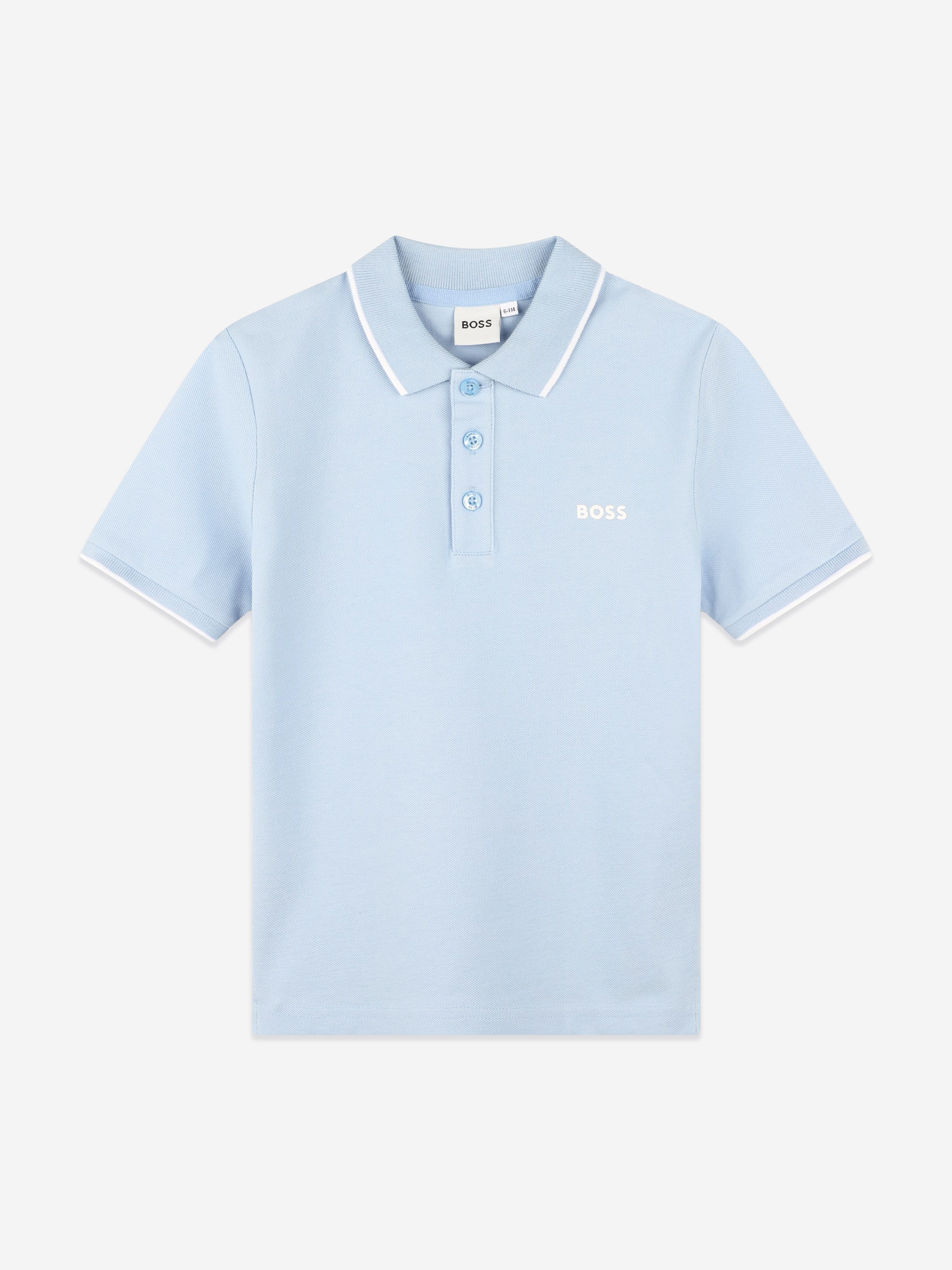 BOSS Boys Logo Print Polo Shirt in Blue