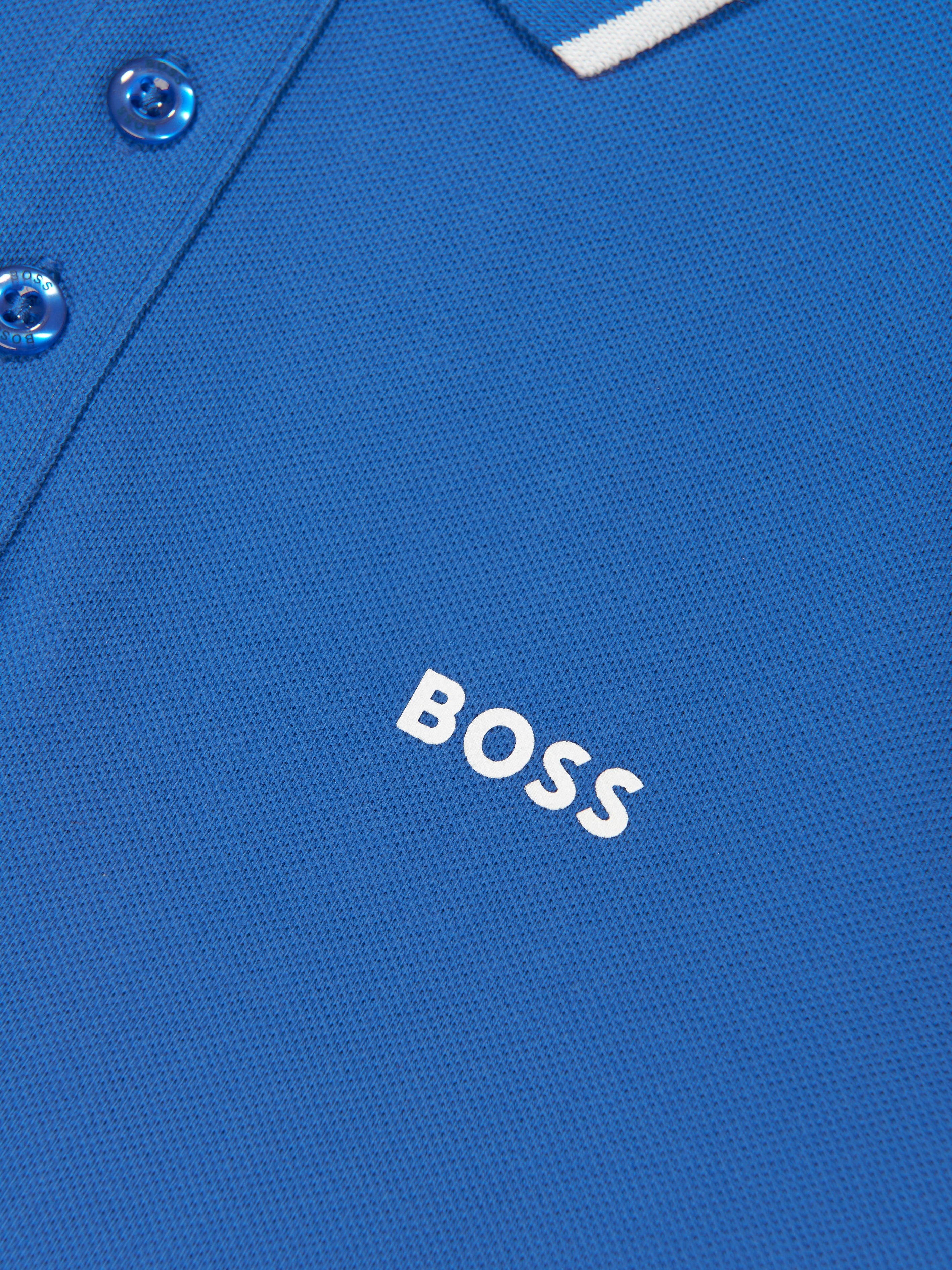 BOSS Boys Logo Print Polo Shirt in Blue