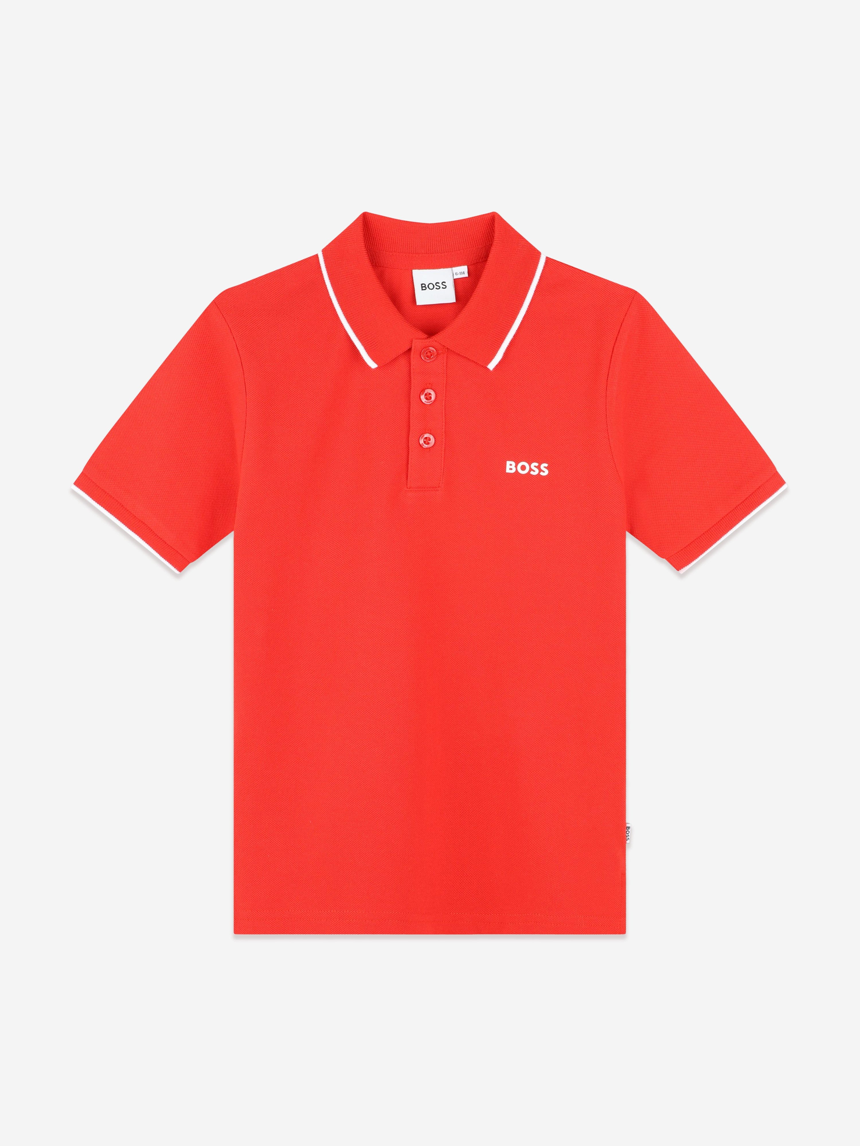 BOSS Boys Logo Print Polo Shirt in Red