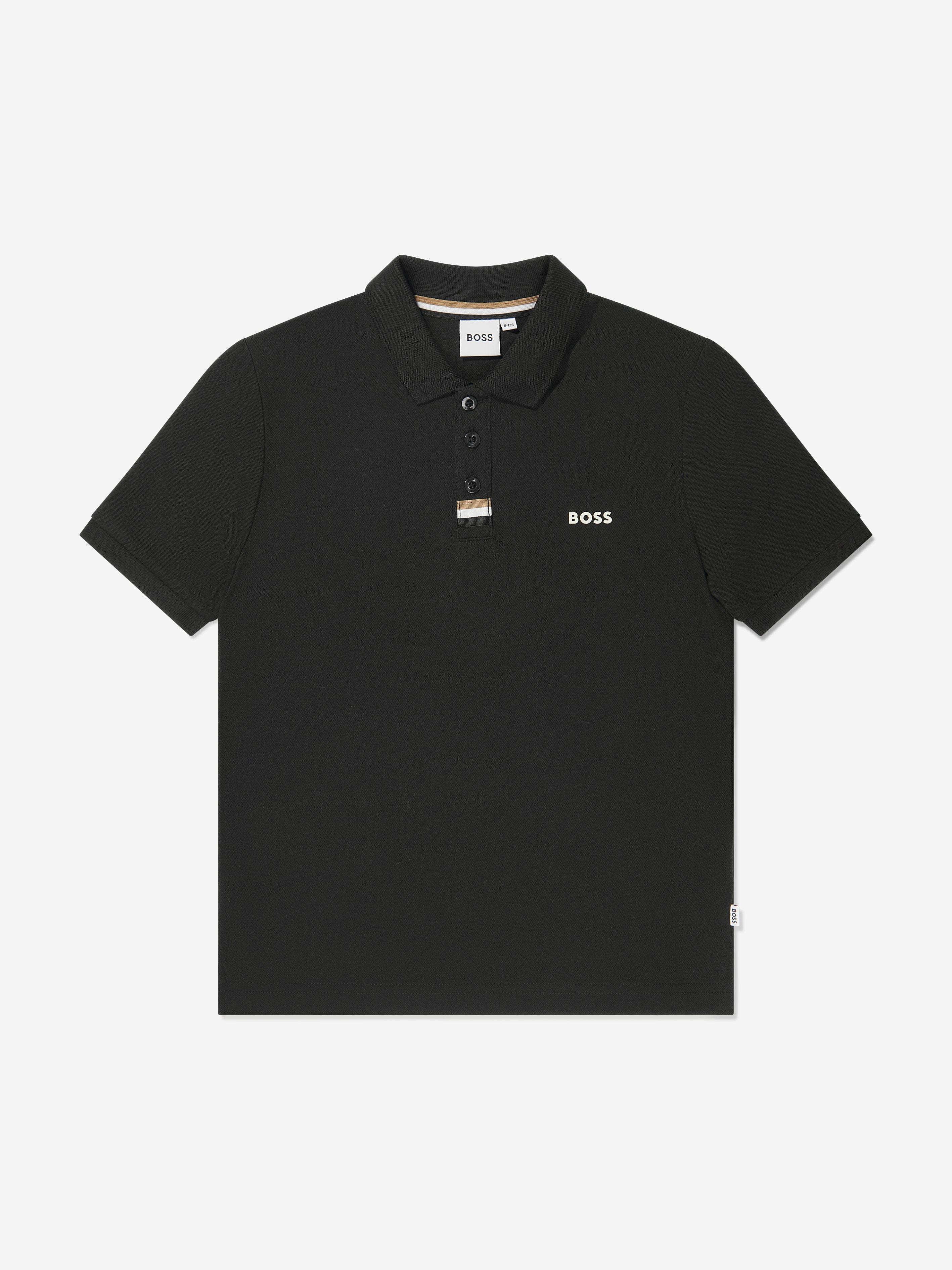 BOSS Boys Logo Print Polo Shirt in Black