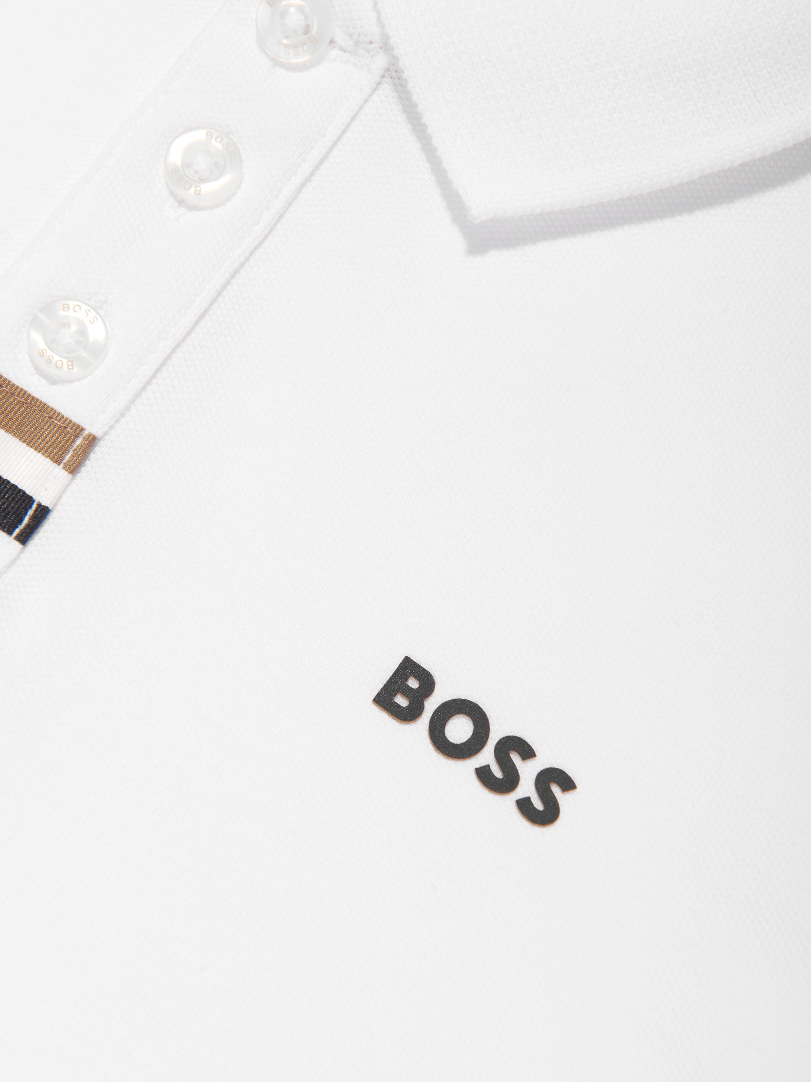 BOSS Boys Logo Print Polo Shirt in White