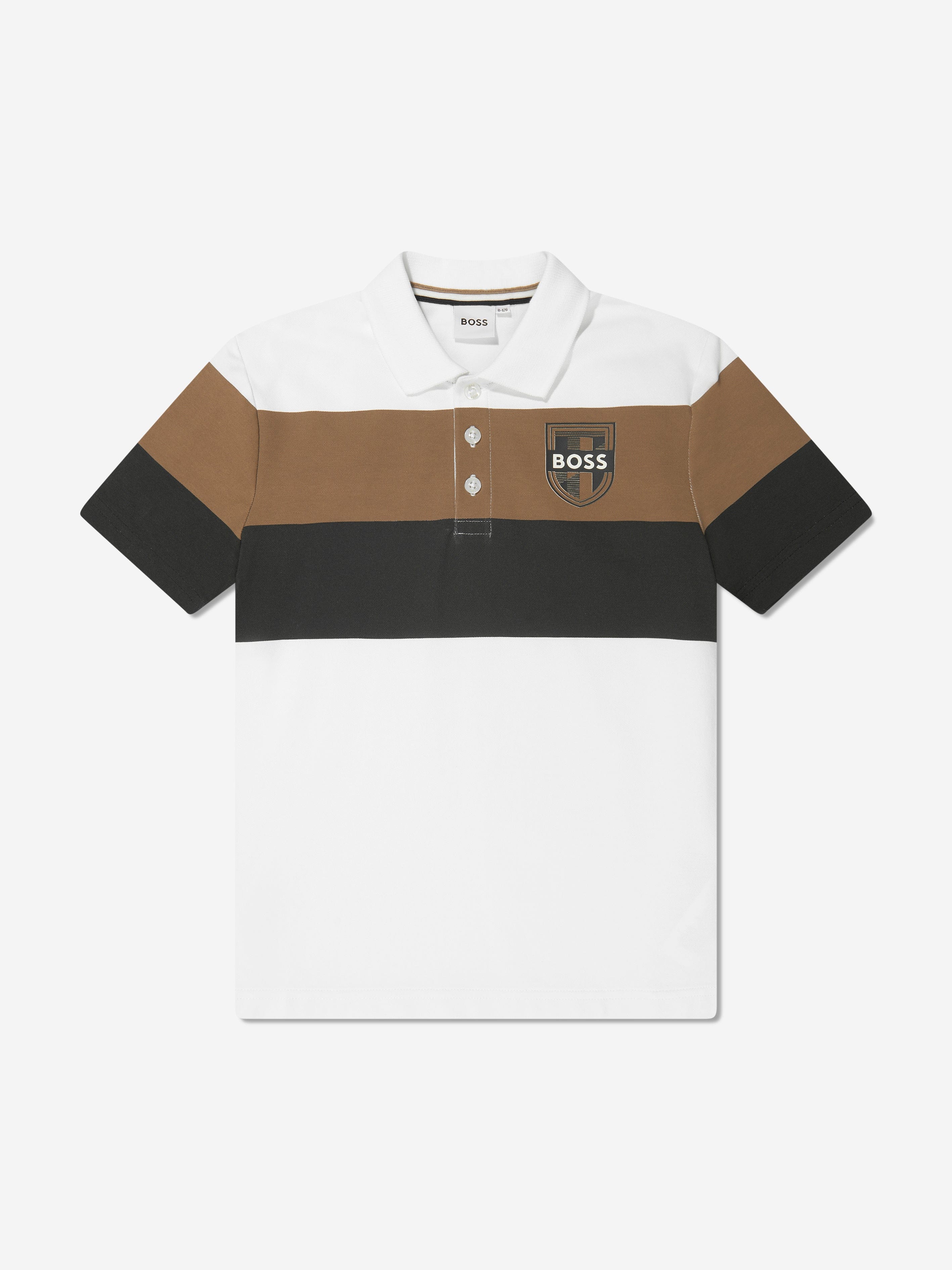 BOSS Boys Striped Polo Shirt in White