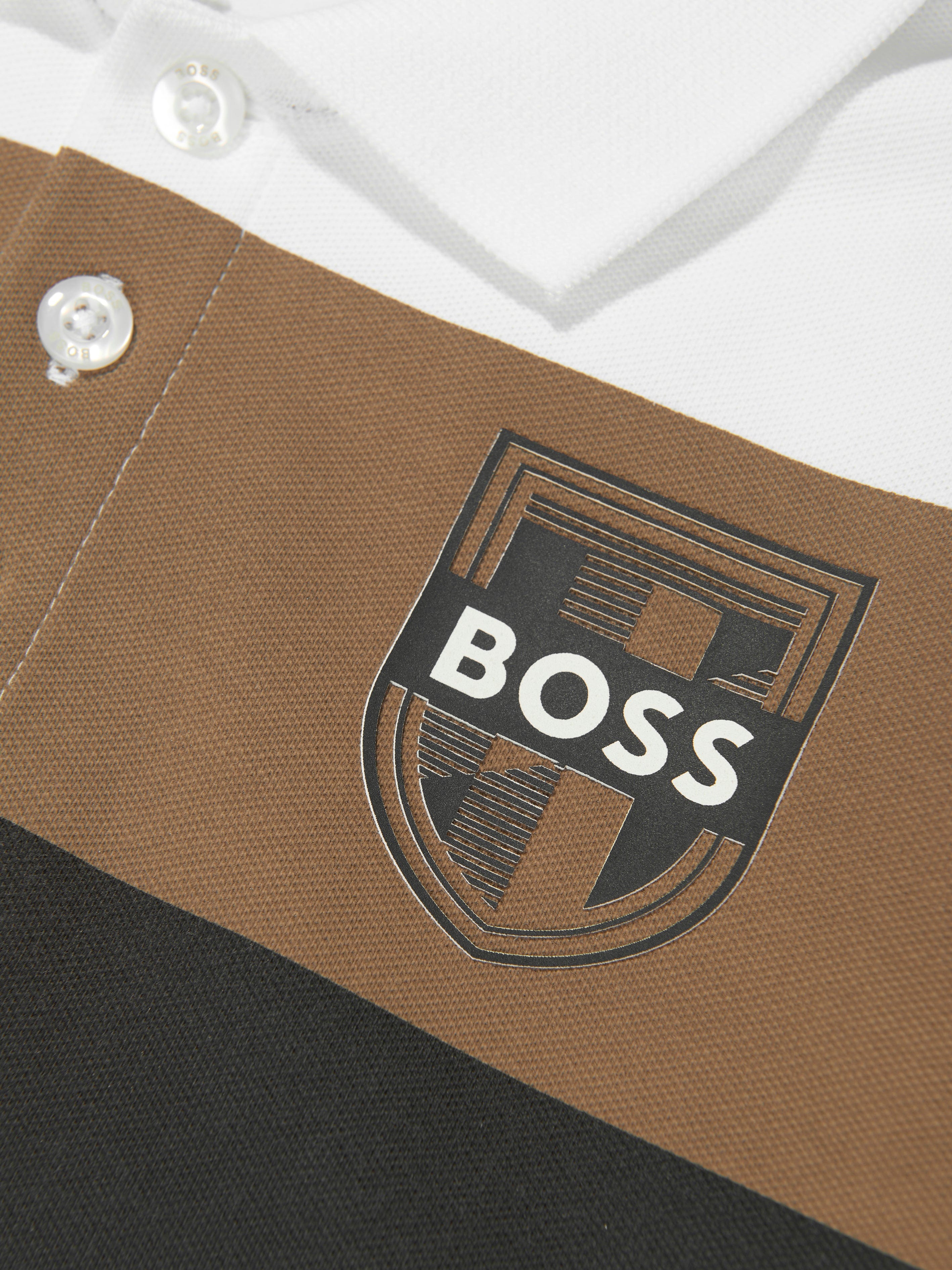 BOSS Boys Striped Polo Shirt in White