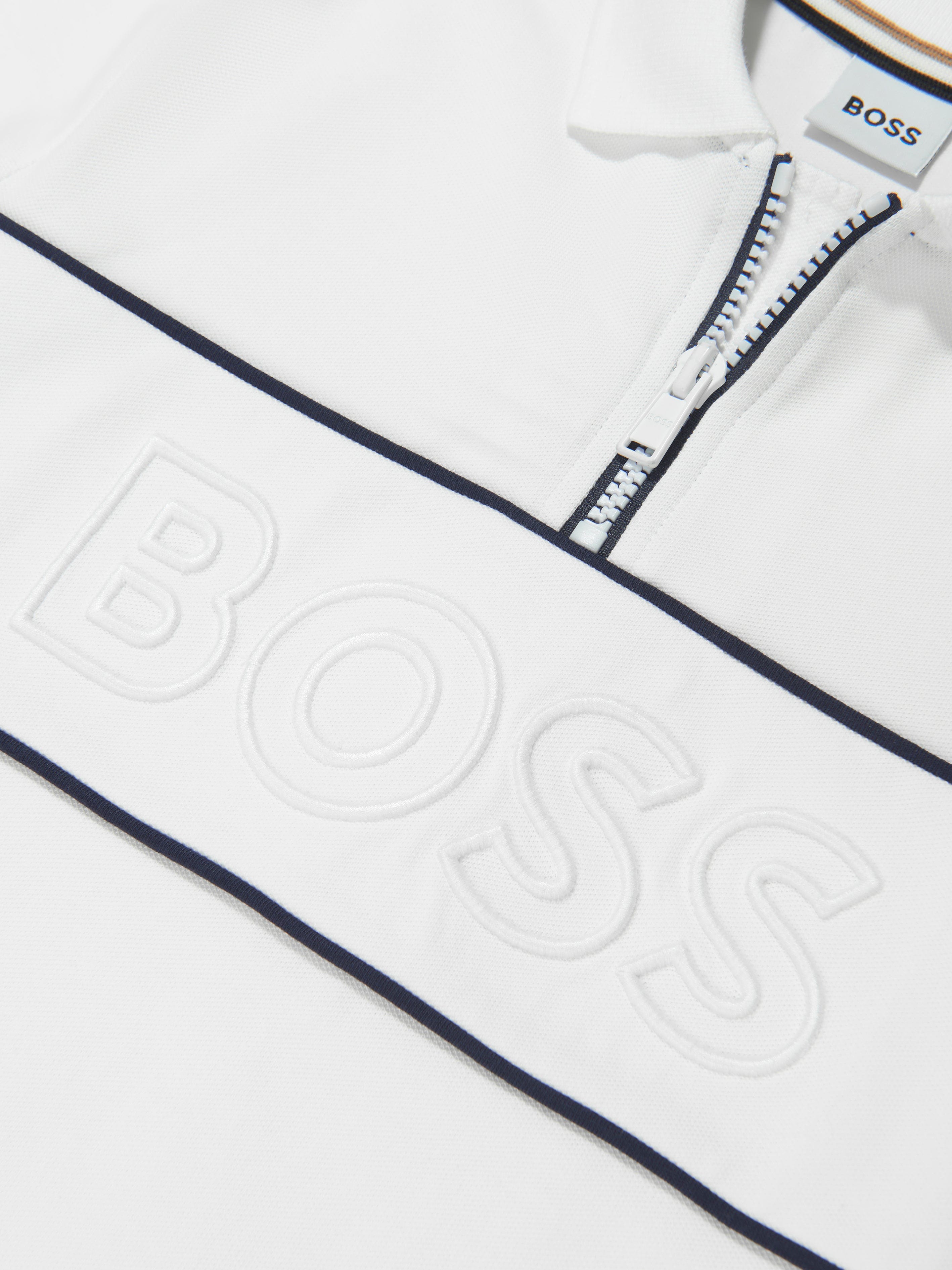 BOSS Boys Embroidered Logo Polo Shirt in White