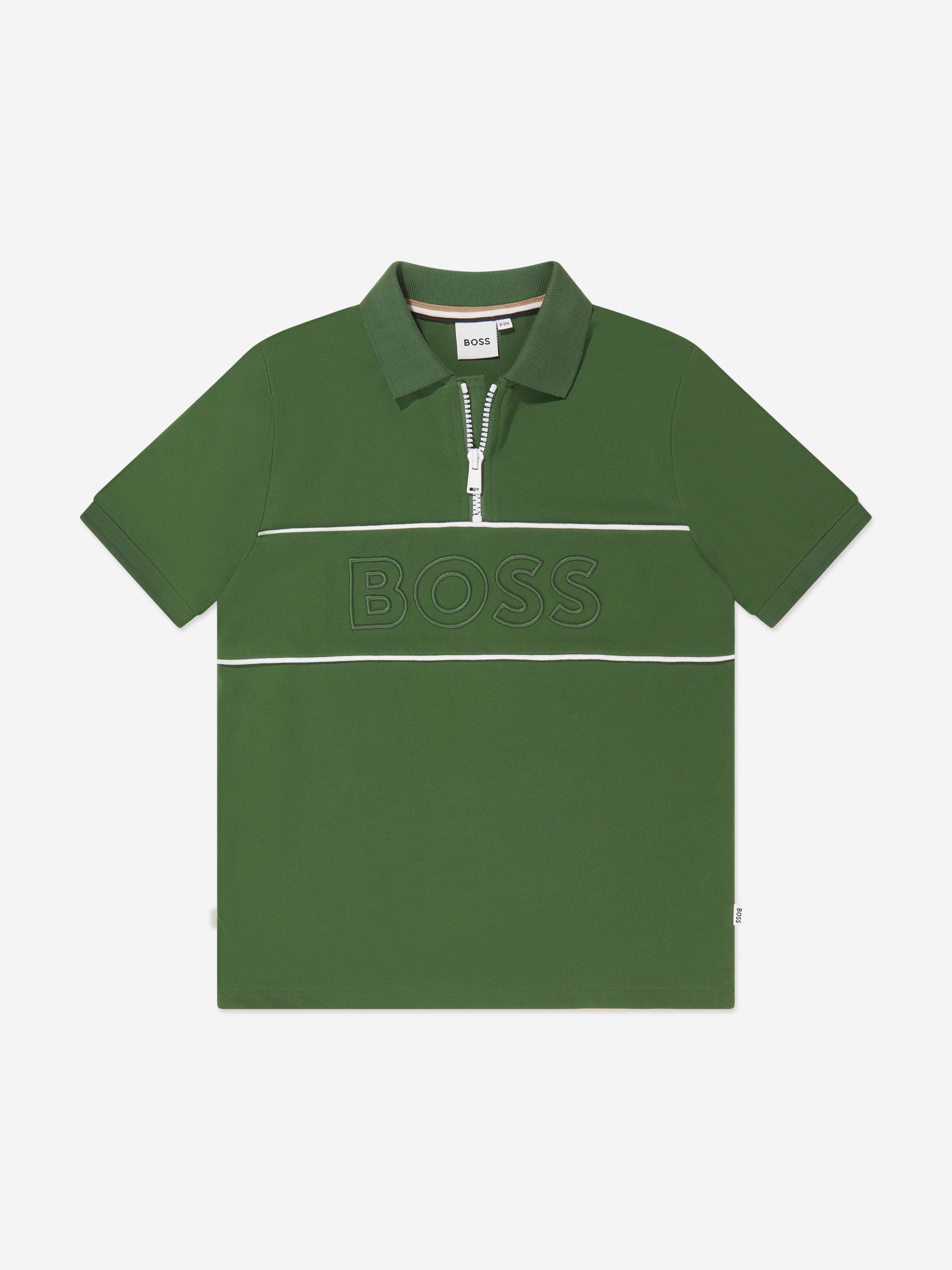 BOSS Boys Embroidered Logo Polo Shirt in Green