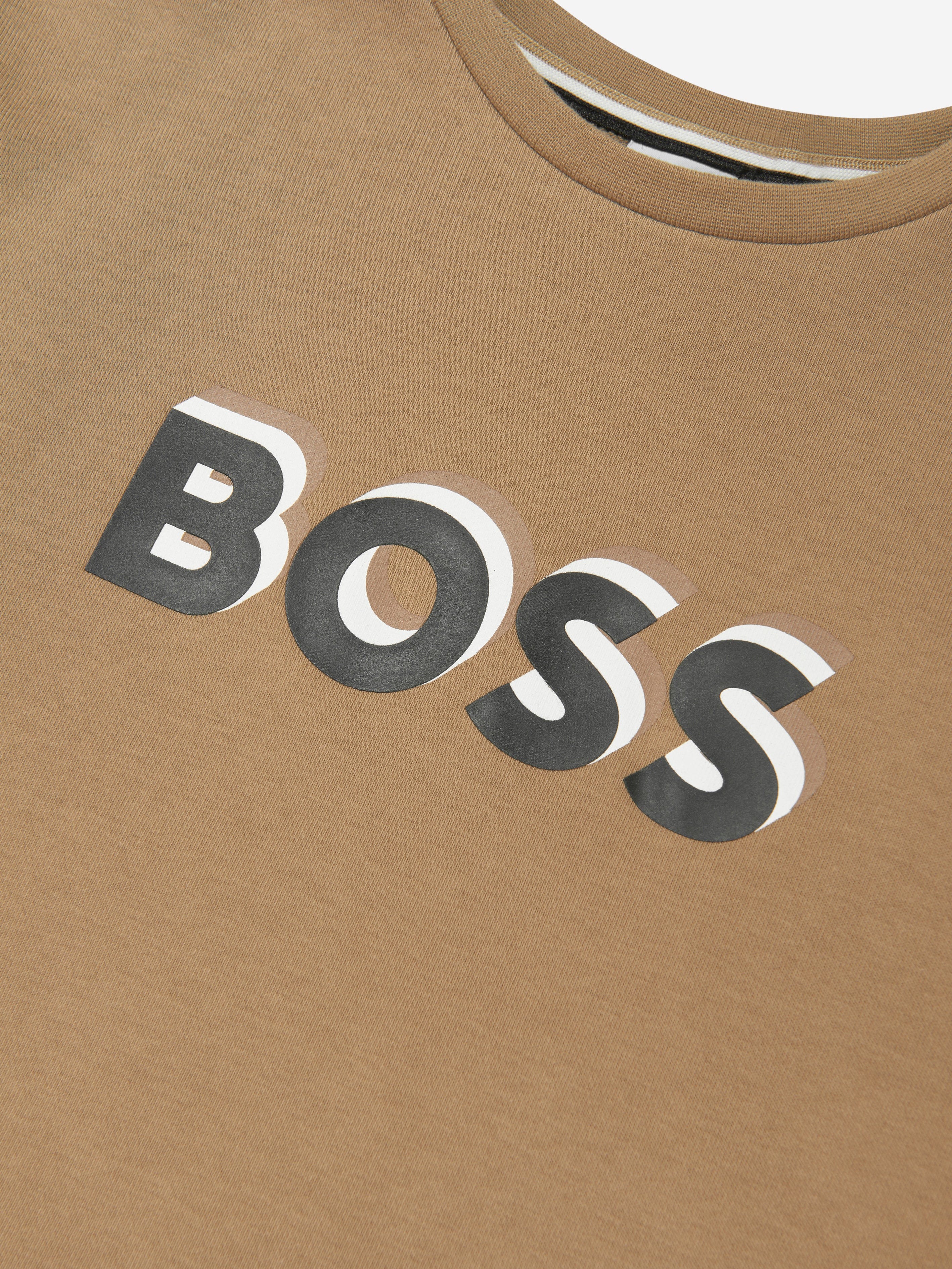 BOSS Boys Embossed Logo Sweatshirt in Beige