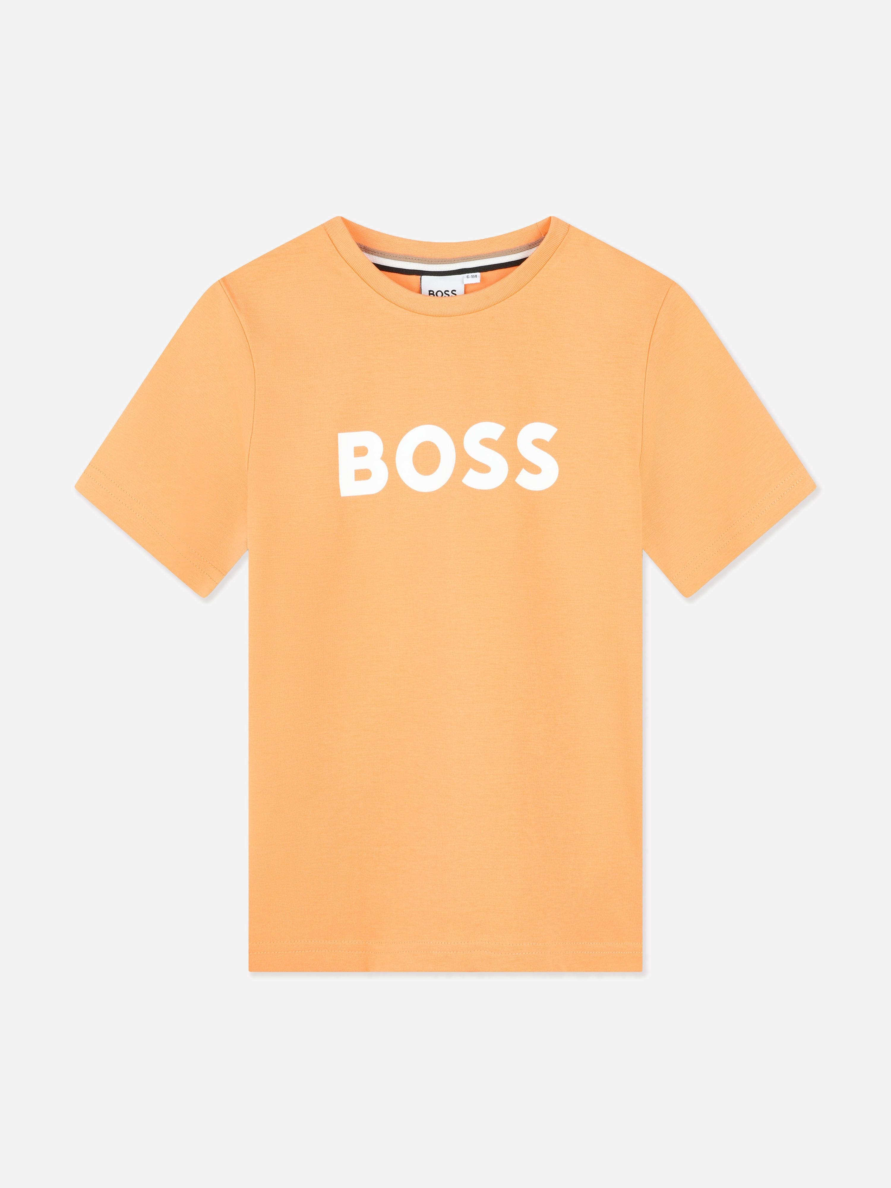 BOSS Boys Logo Print T-Shirt in Orange