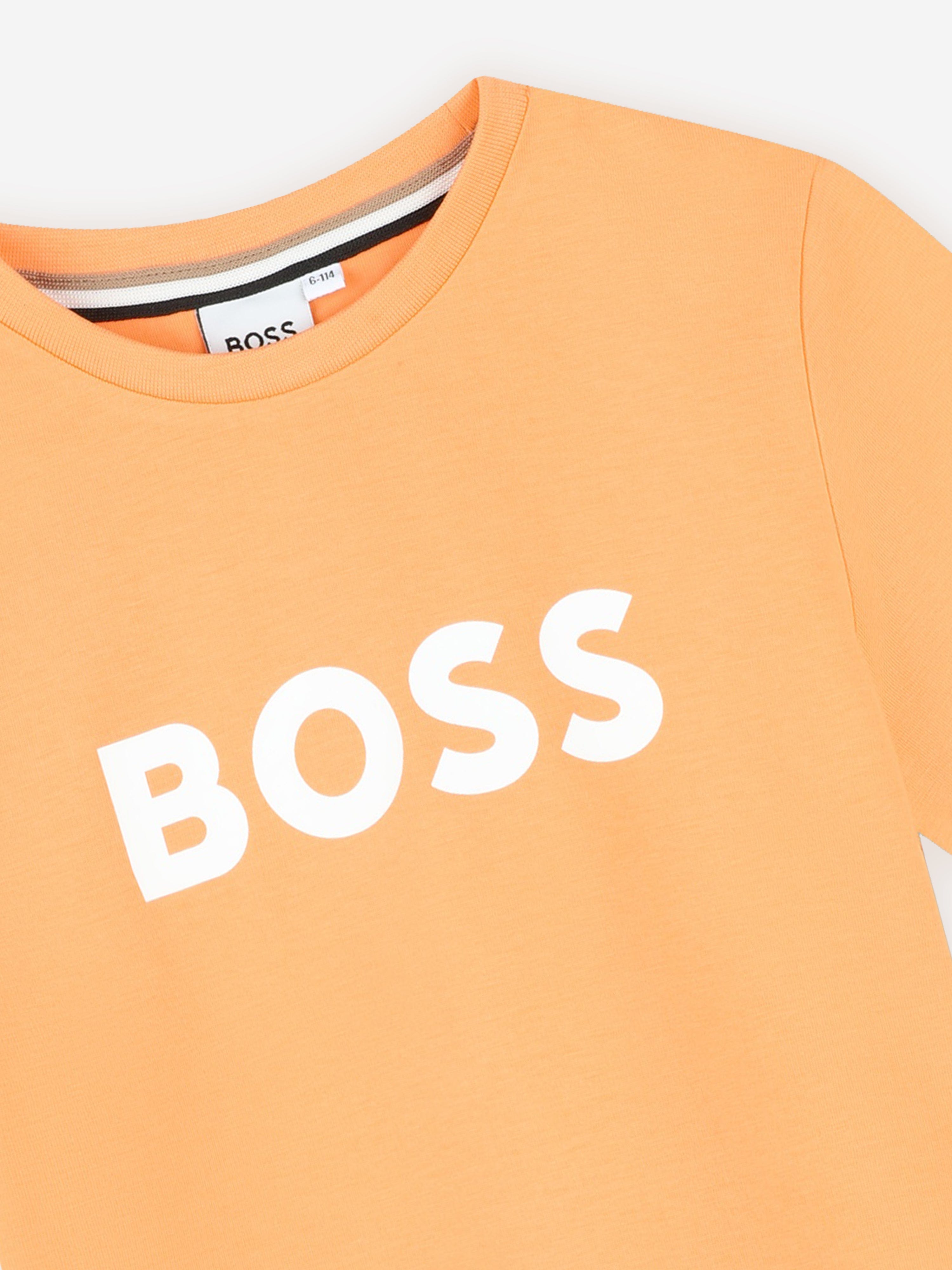 BOSS Boys Logo Print T-Shirt in Orange