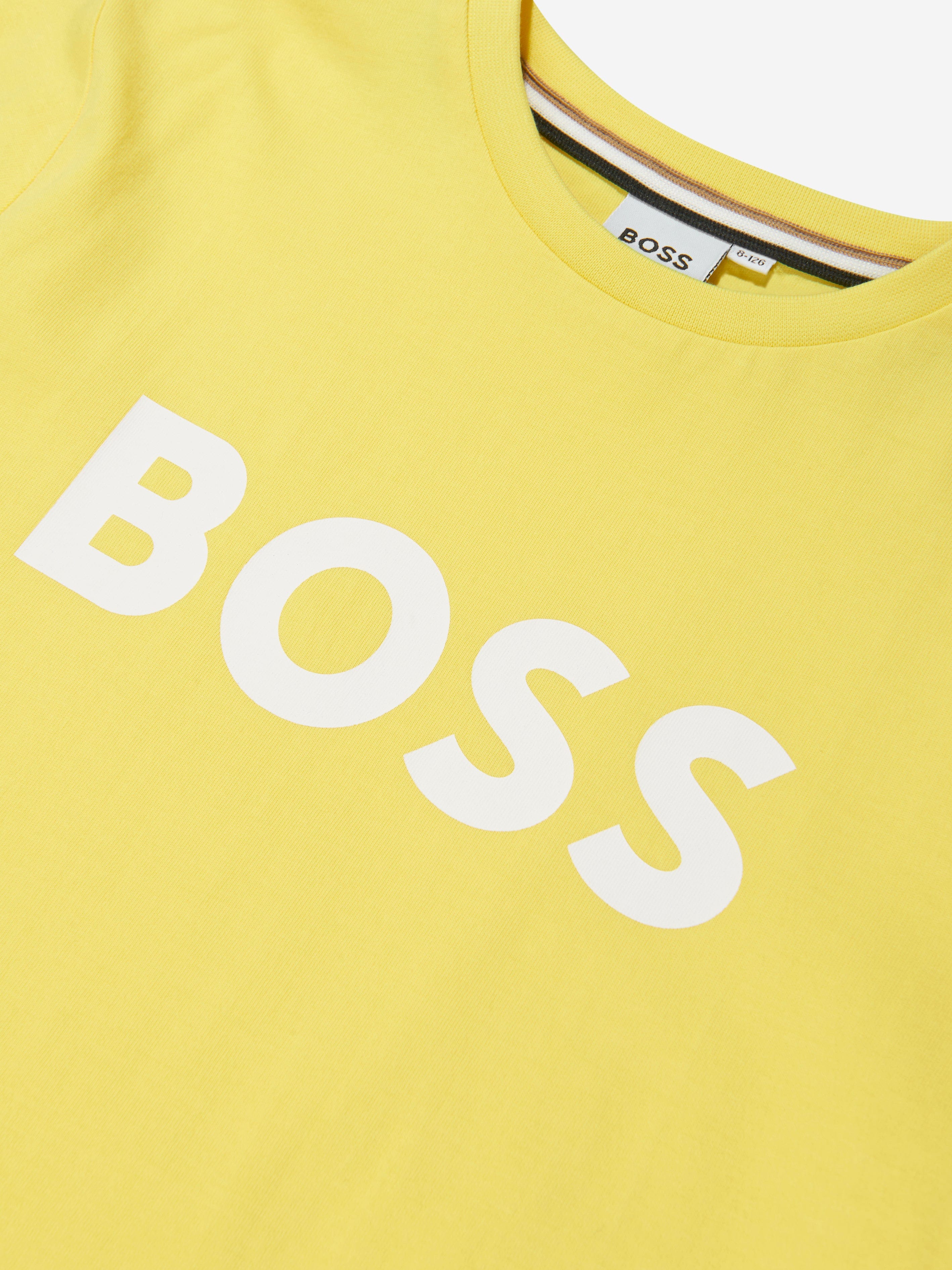 BOSS Boys Logo Print T-Shirt in Yellow