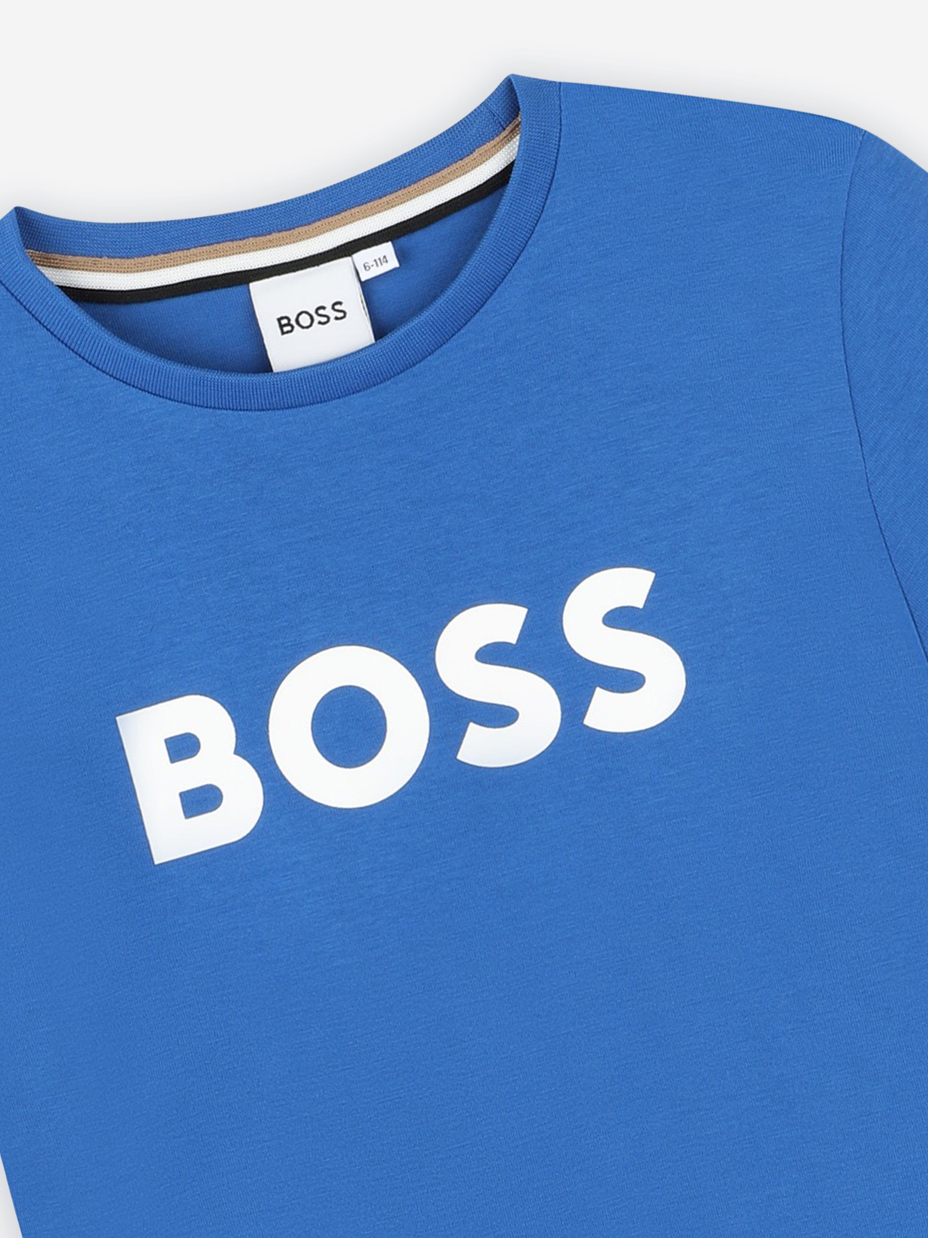 BOSS Boys Logo Print T-Shirt in Blue