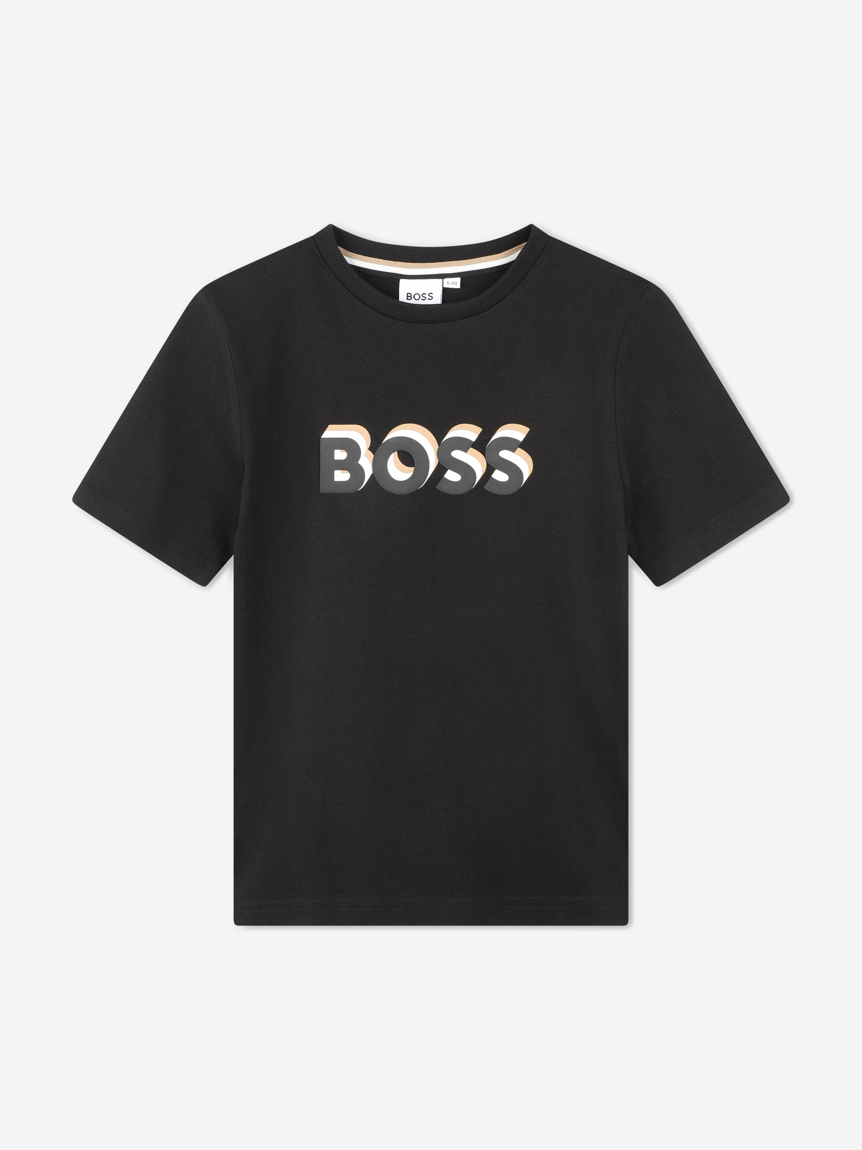 BOSS Boys Embossed Logo T-Shirt in Black