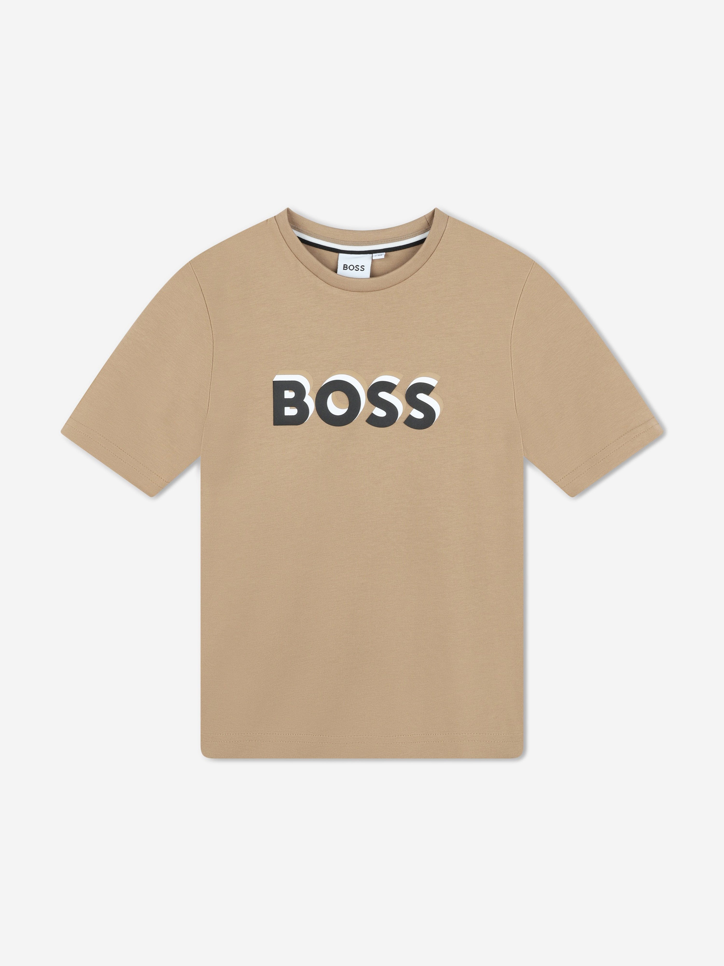 BOSS Boys Embossed Logo T-Shirt in Beige