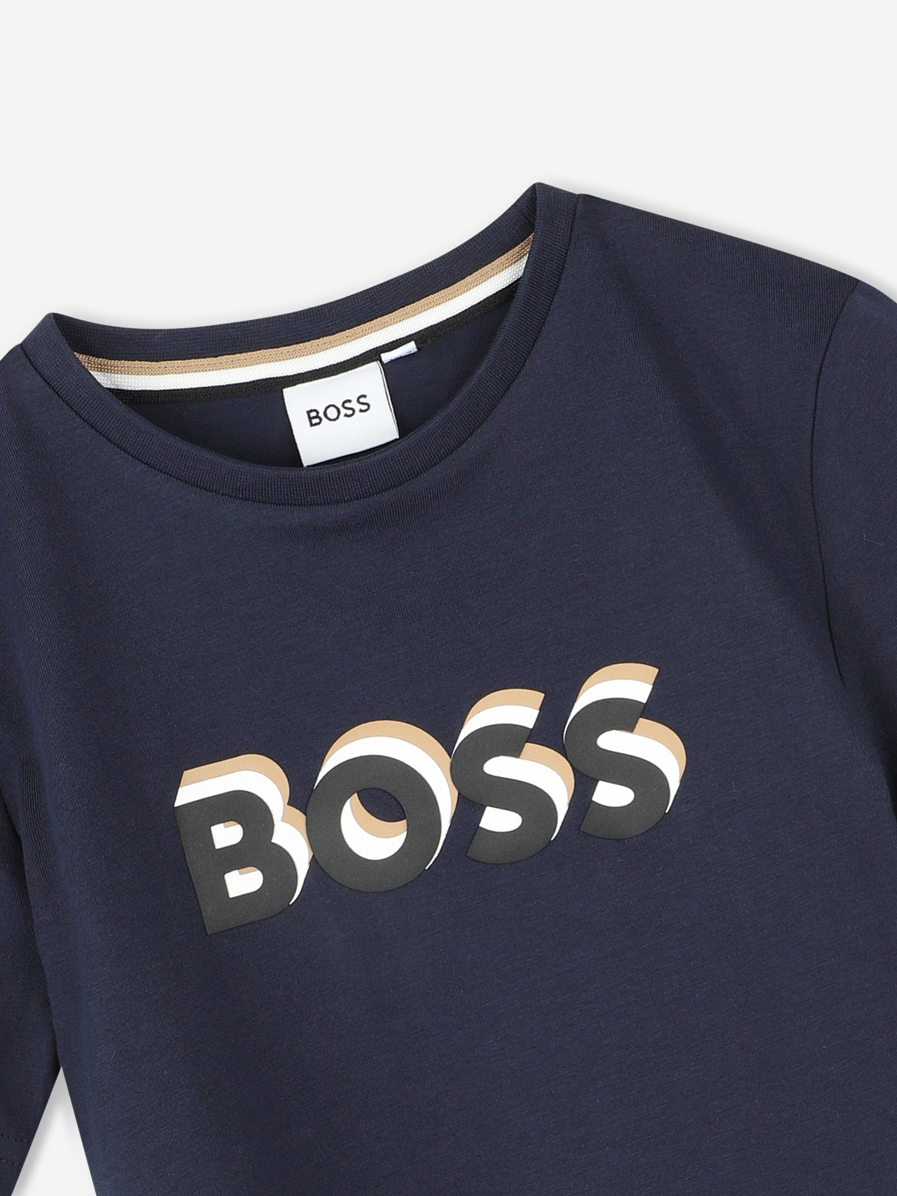 BOSS Boys Embossed Logo T-Shirt in Navy