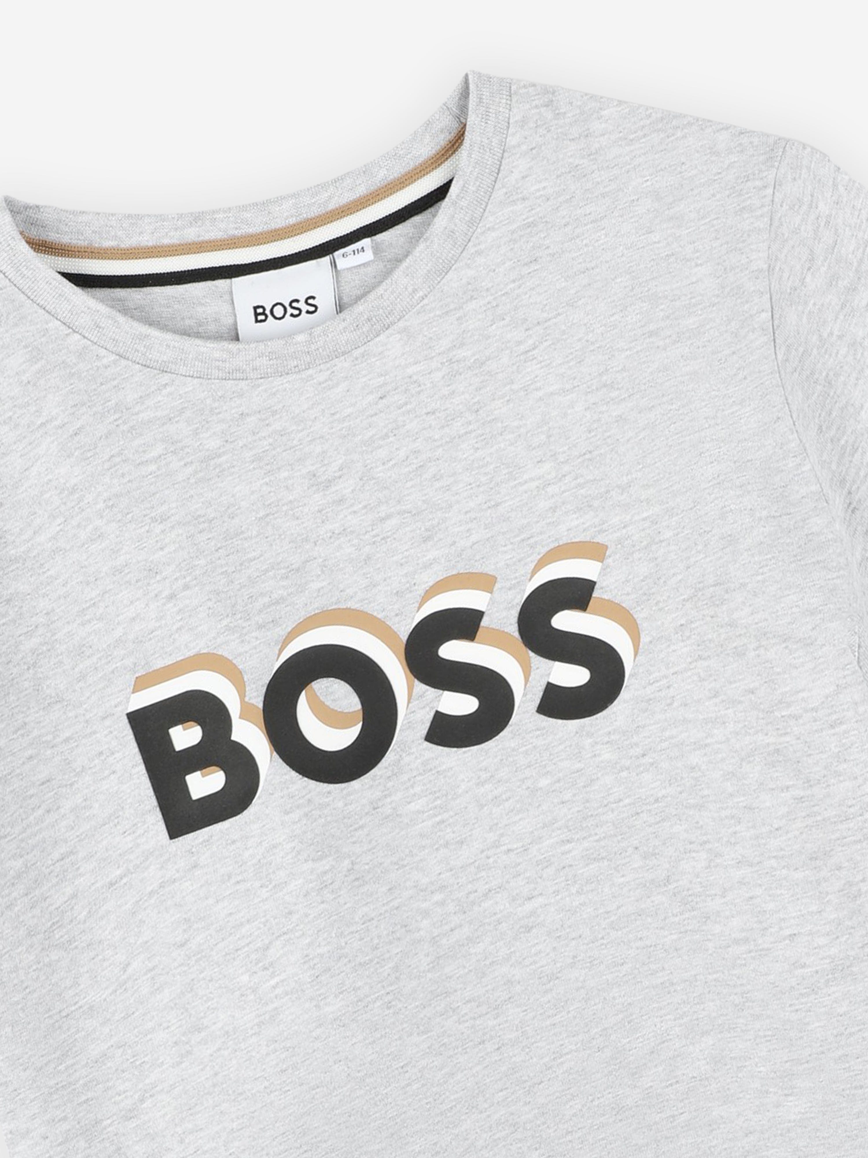 BOSS Boys Embossed Logo T-Shirt in Grey