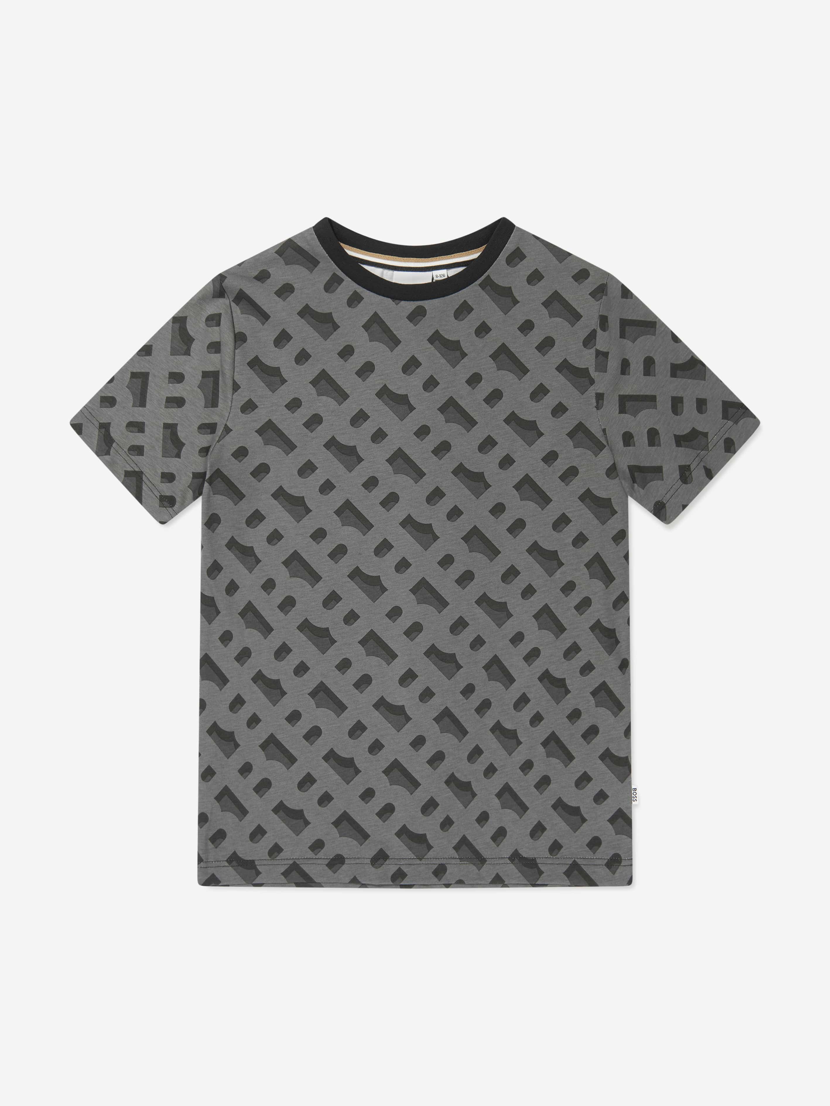 BOSS Boys Monogram Print T-Shirt in Black