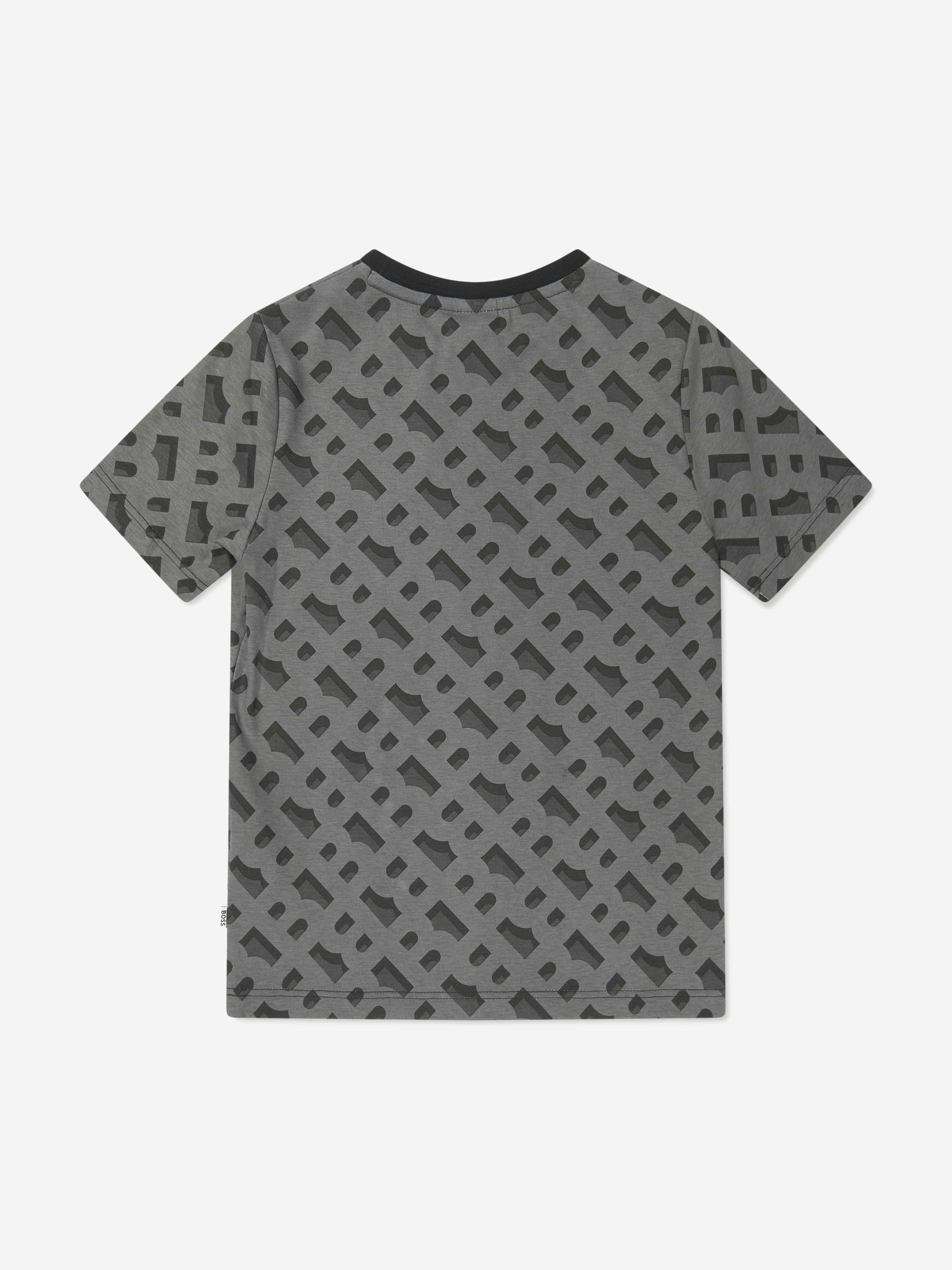 BOSS Boys Monogram Print T-Shirt in Black