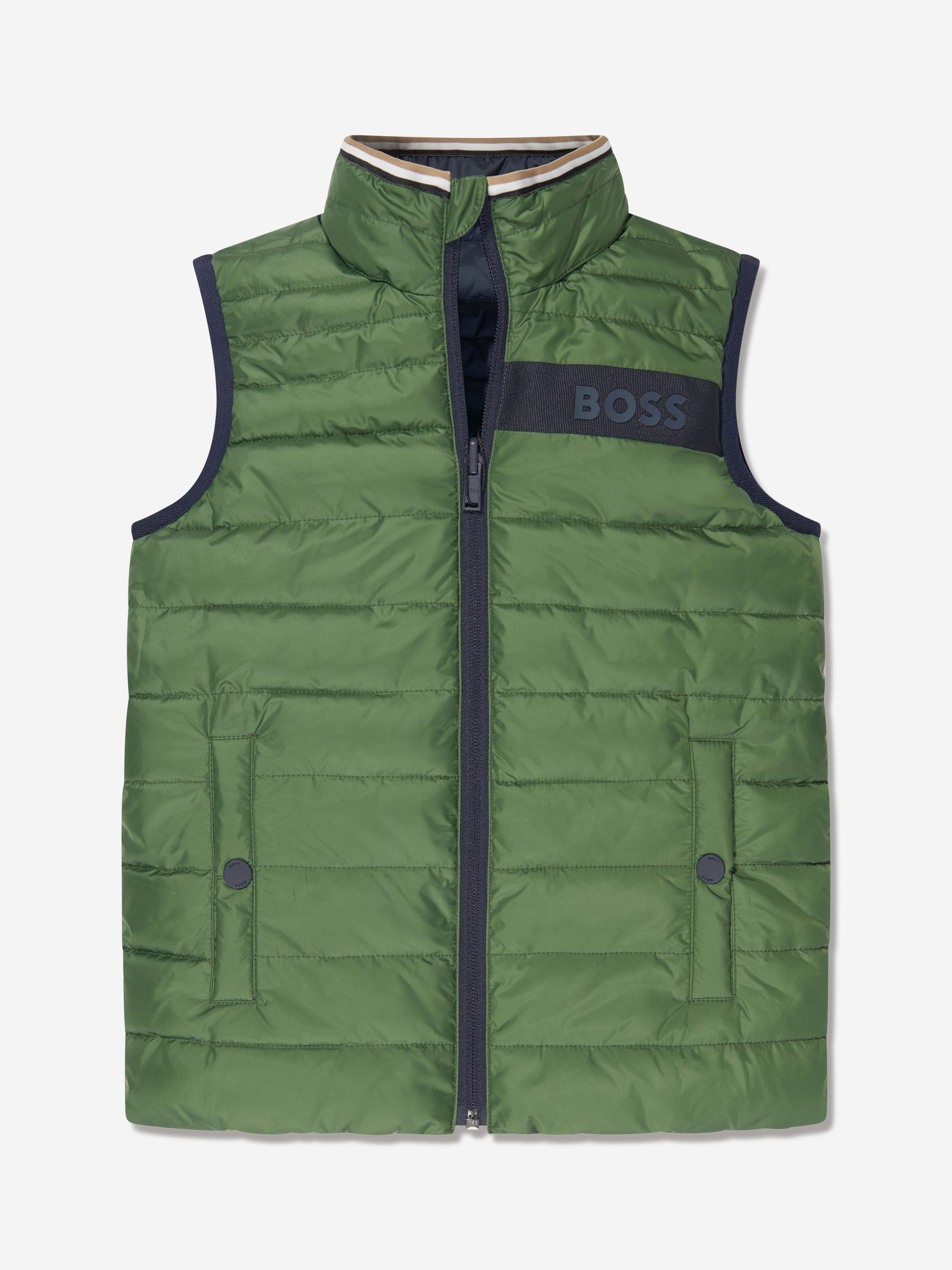 BOSS Boys Reversible Padded Gilet in Green