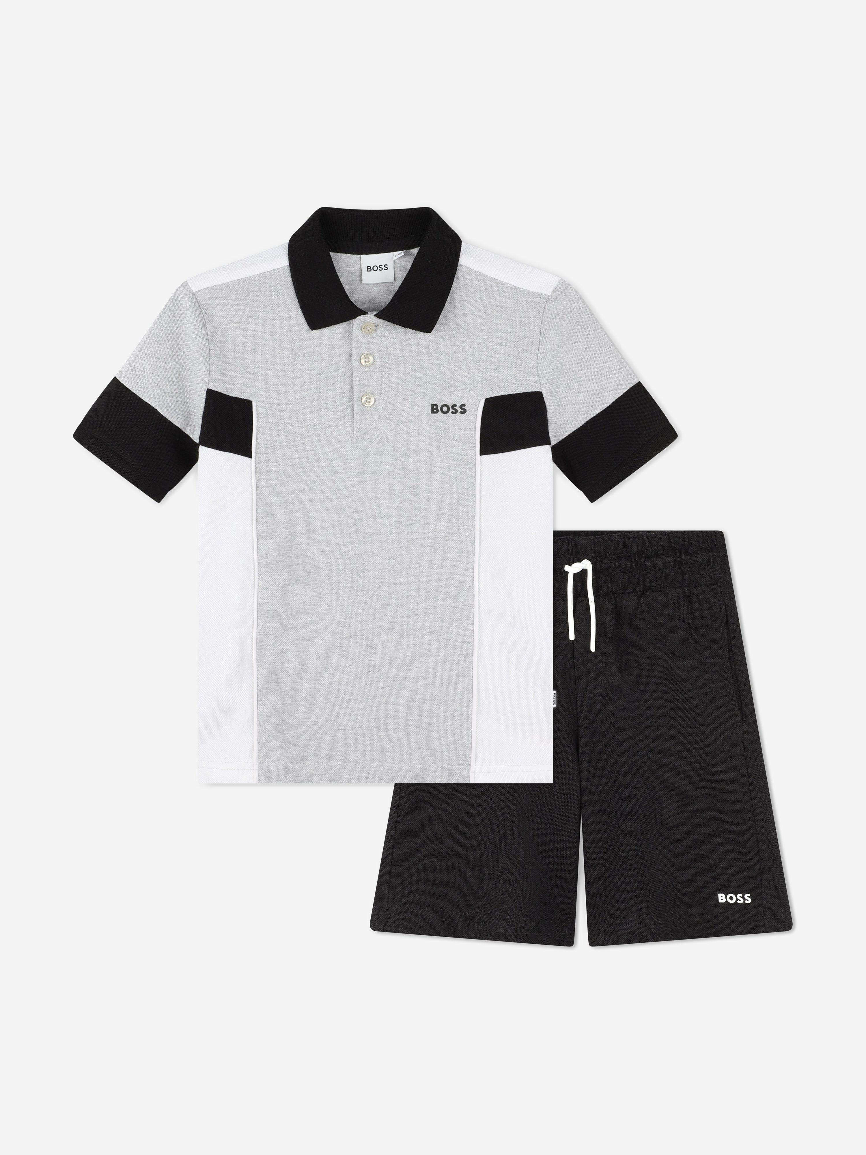 BOSS Boys Polo Shirt And Shorts Set in Grey