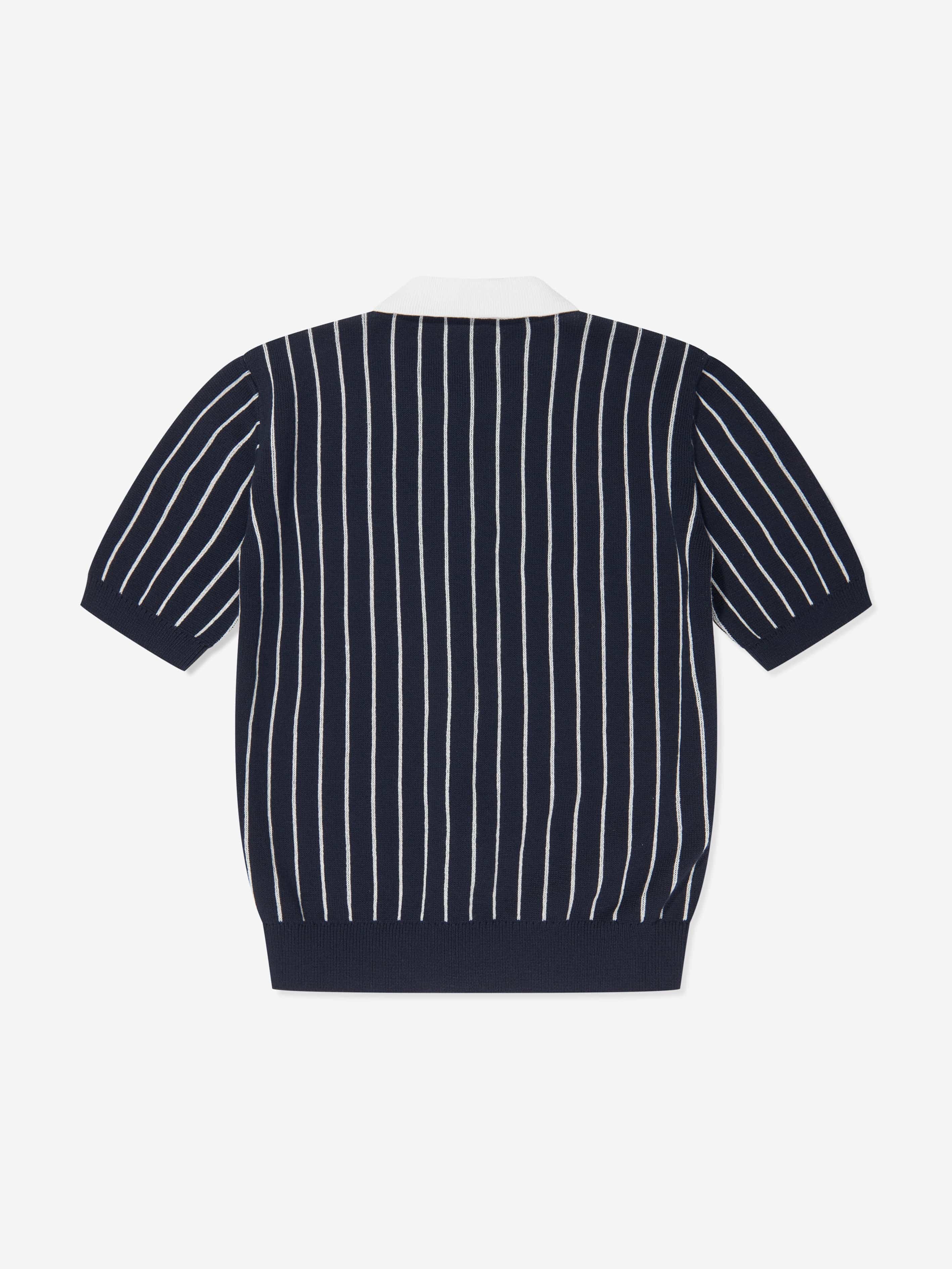 BOSS Boys Striped Knitted Polo Shirt in Navy