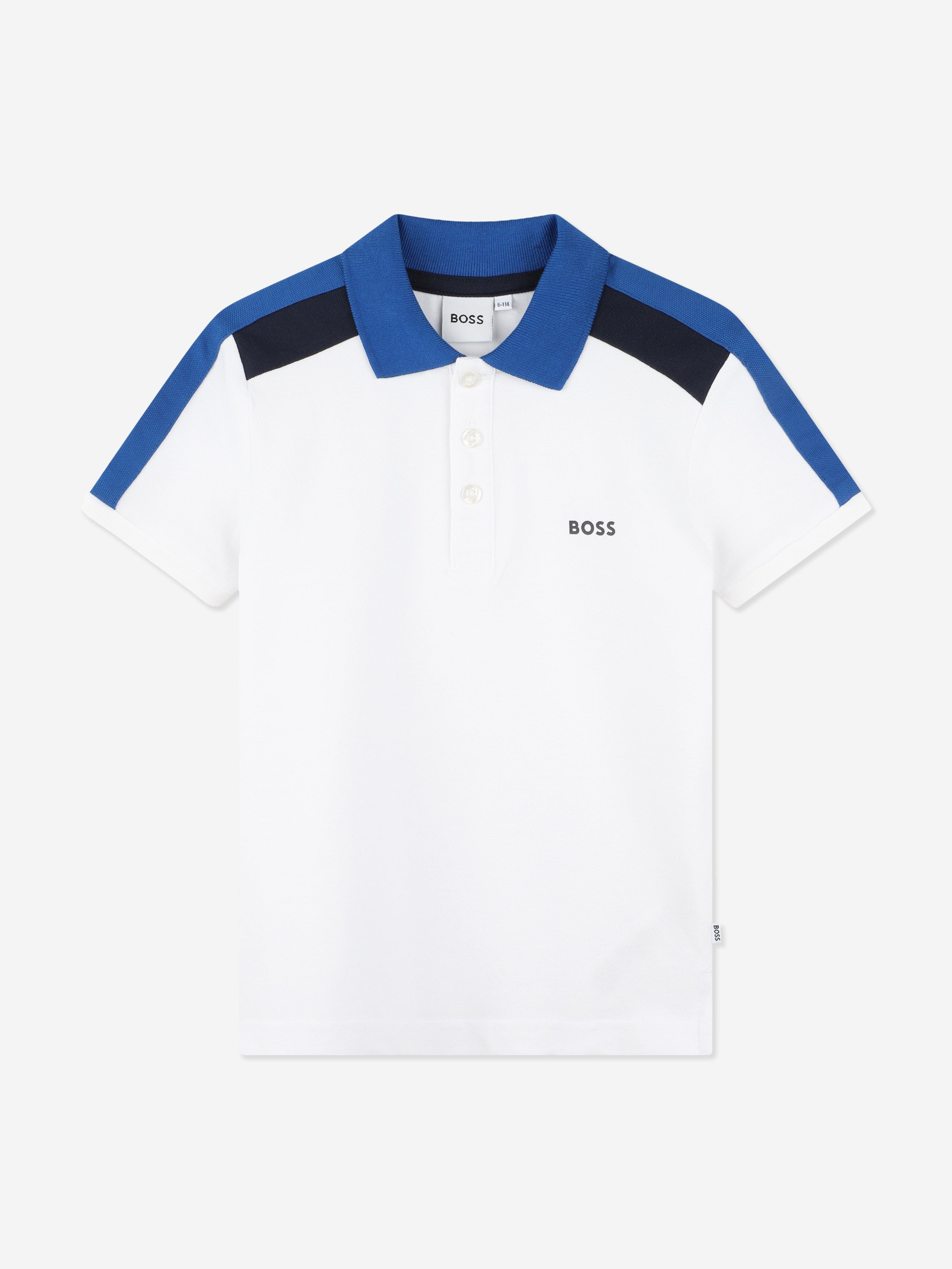 BOSS Boys Logo Print Polo Shirt in White