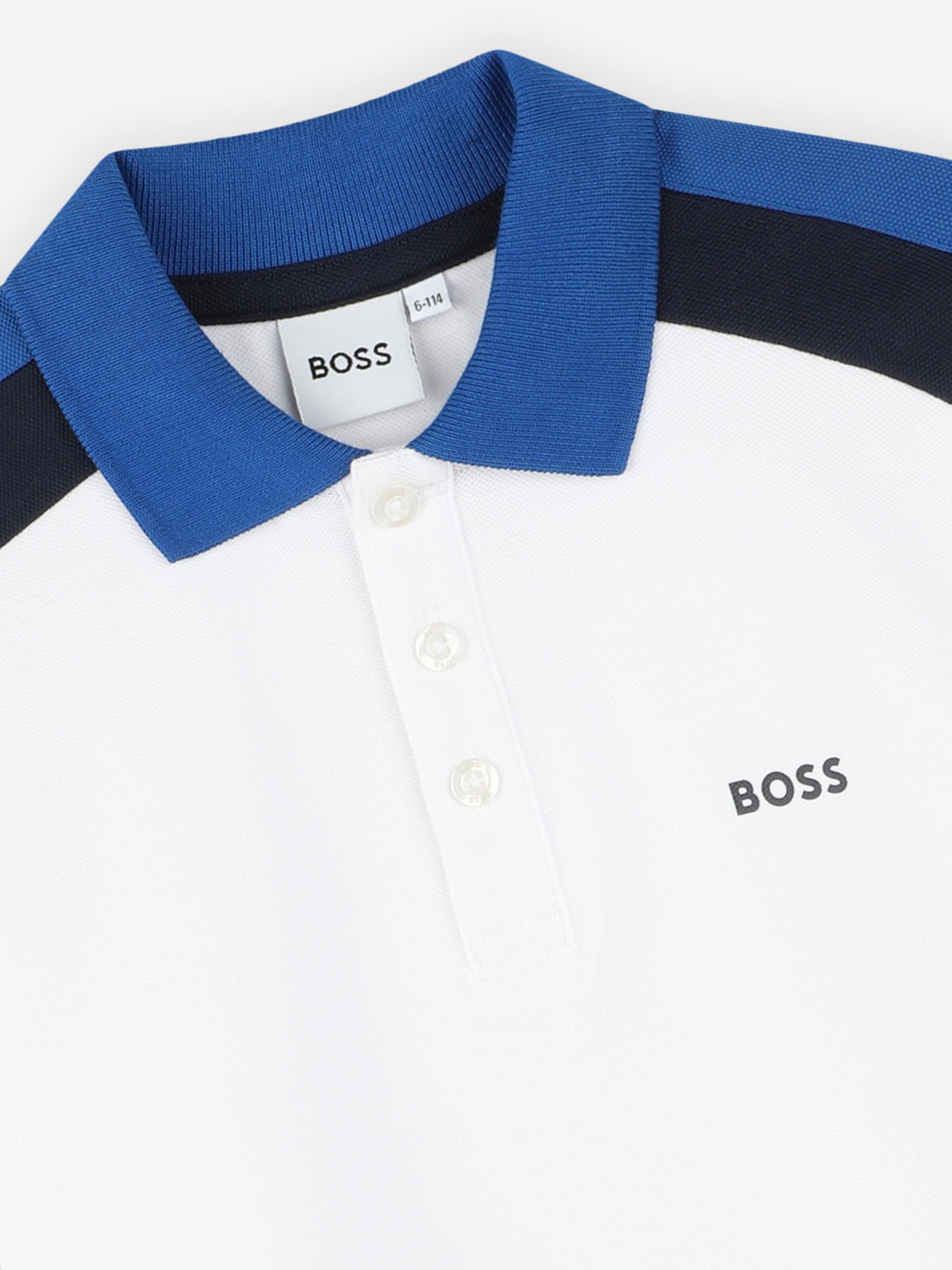 BOSS Boys Logo Print Polo Shirt in White