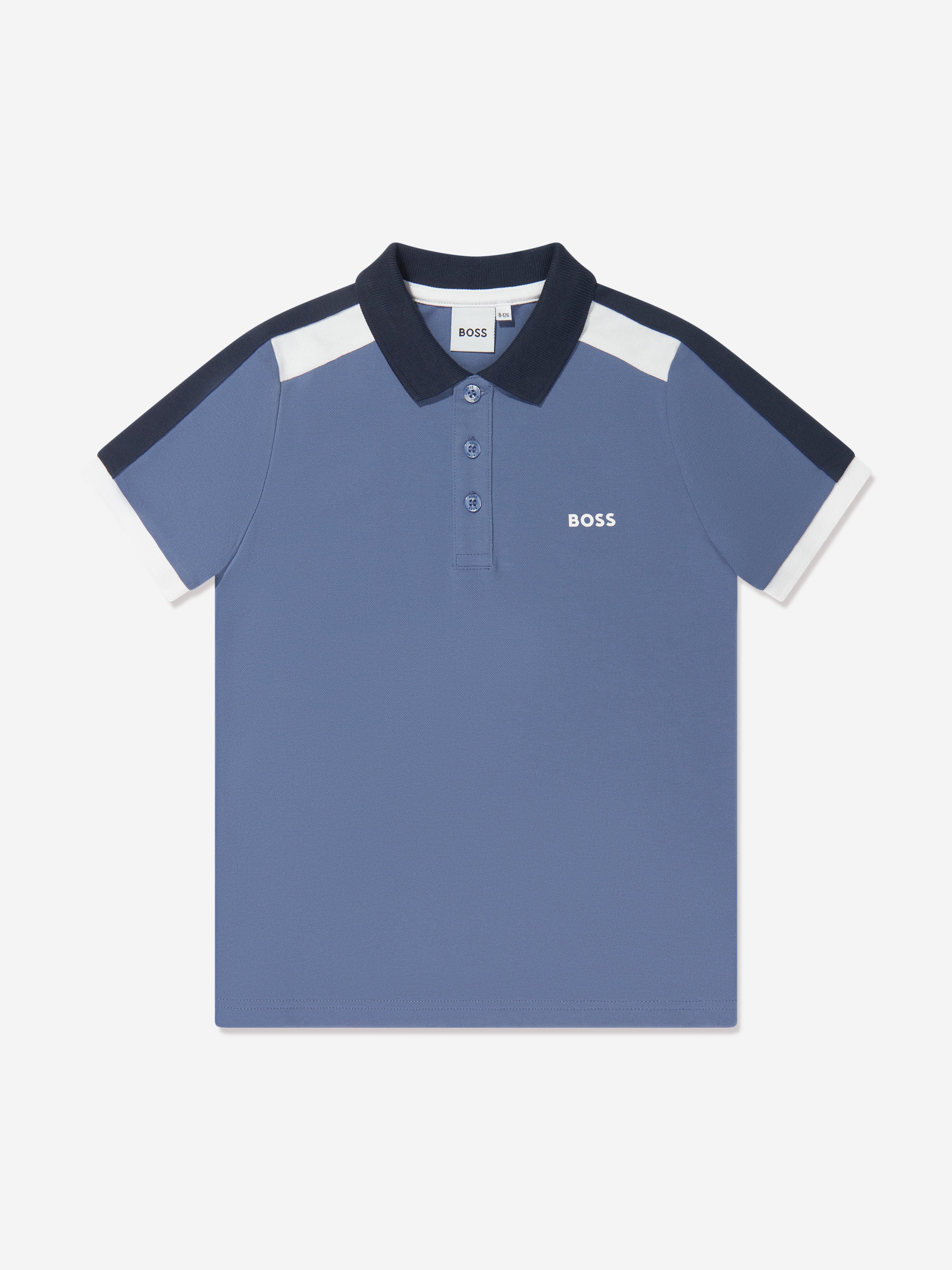 BOSS Boys Logo Print Polo Shirt in Blue