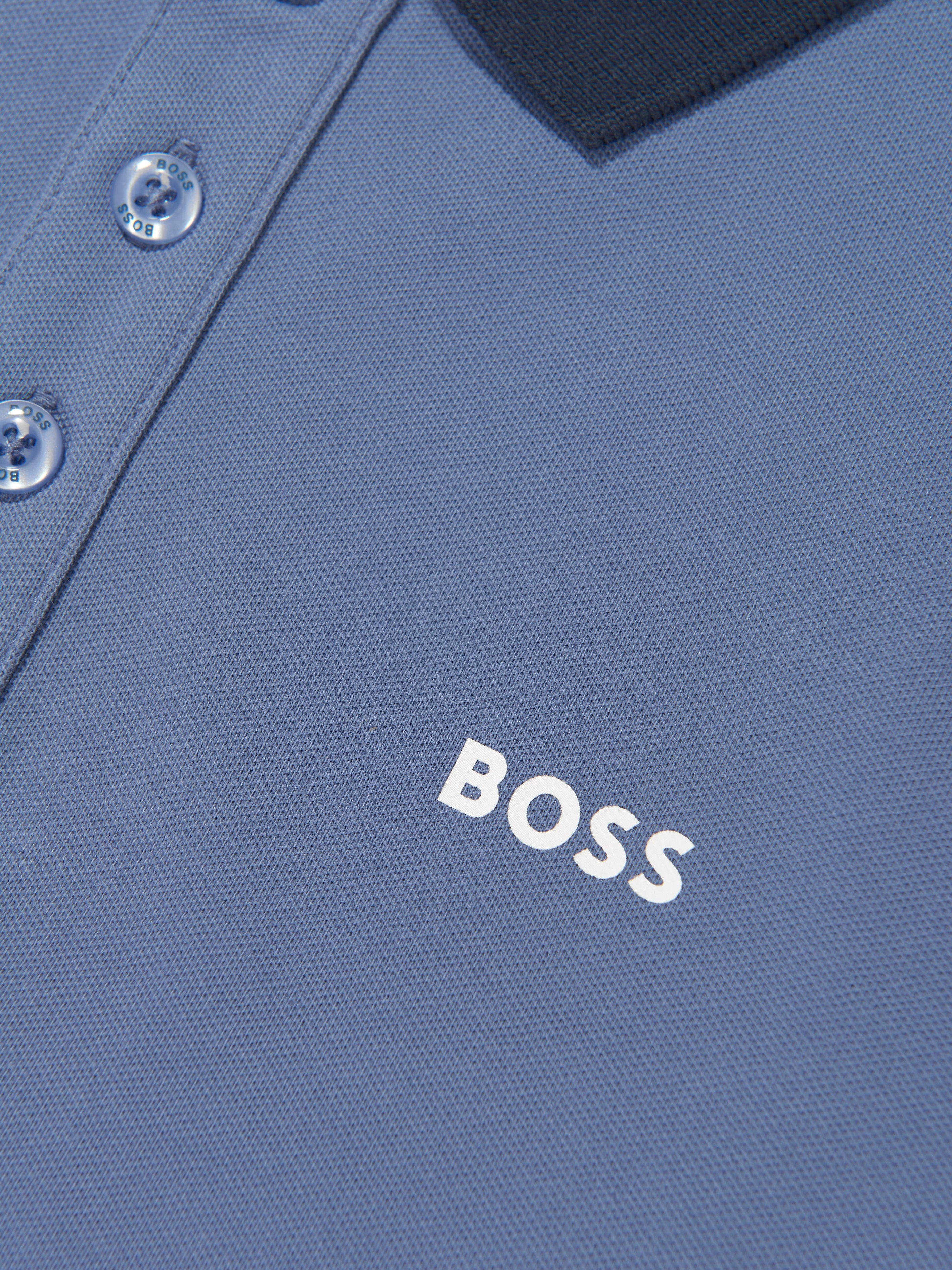 BOSS Boys Logo Print Polo Shirt in Blue