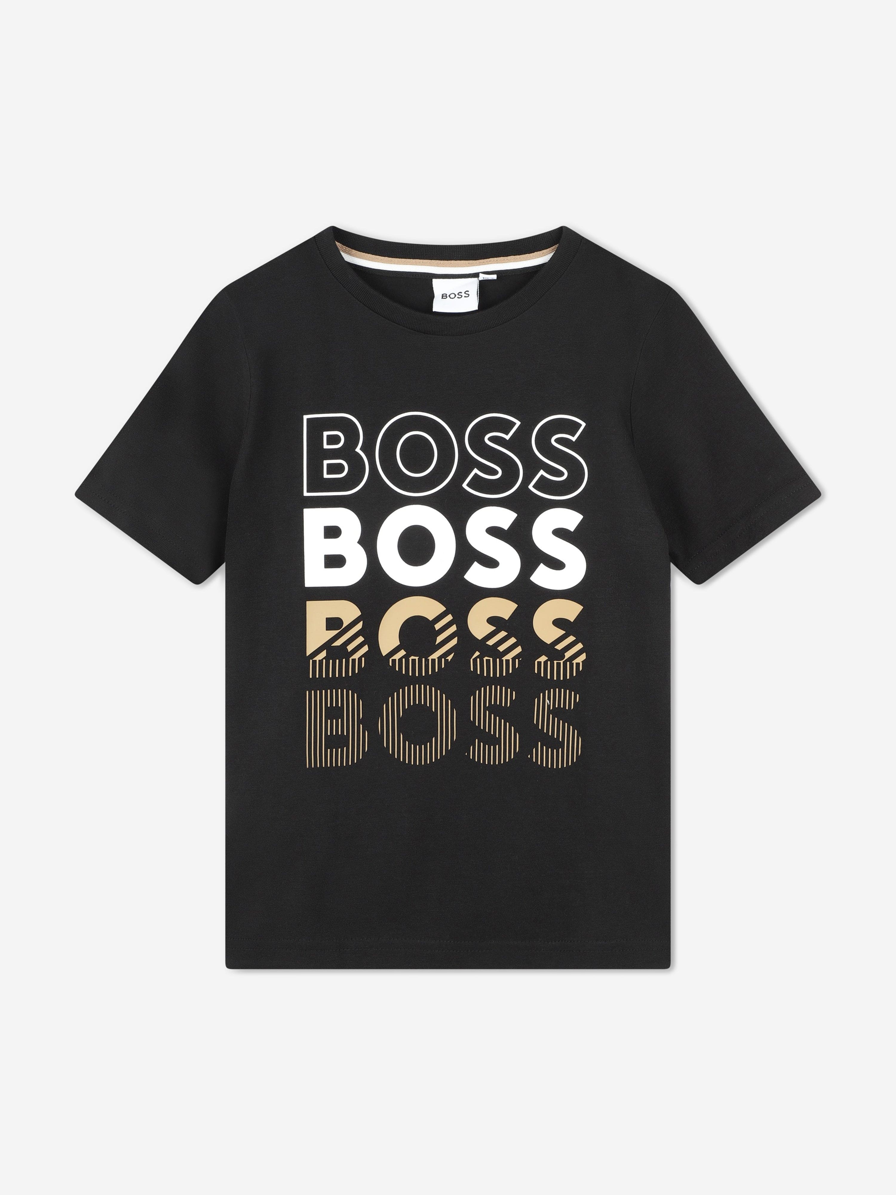 BOSS Boys Multi Logo Print T-Shirt in Black