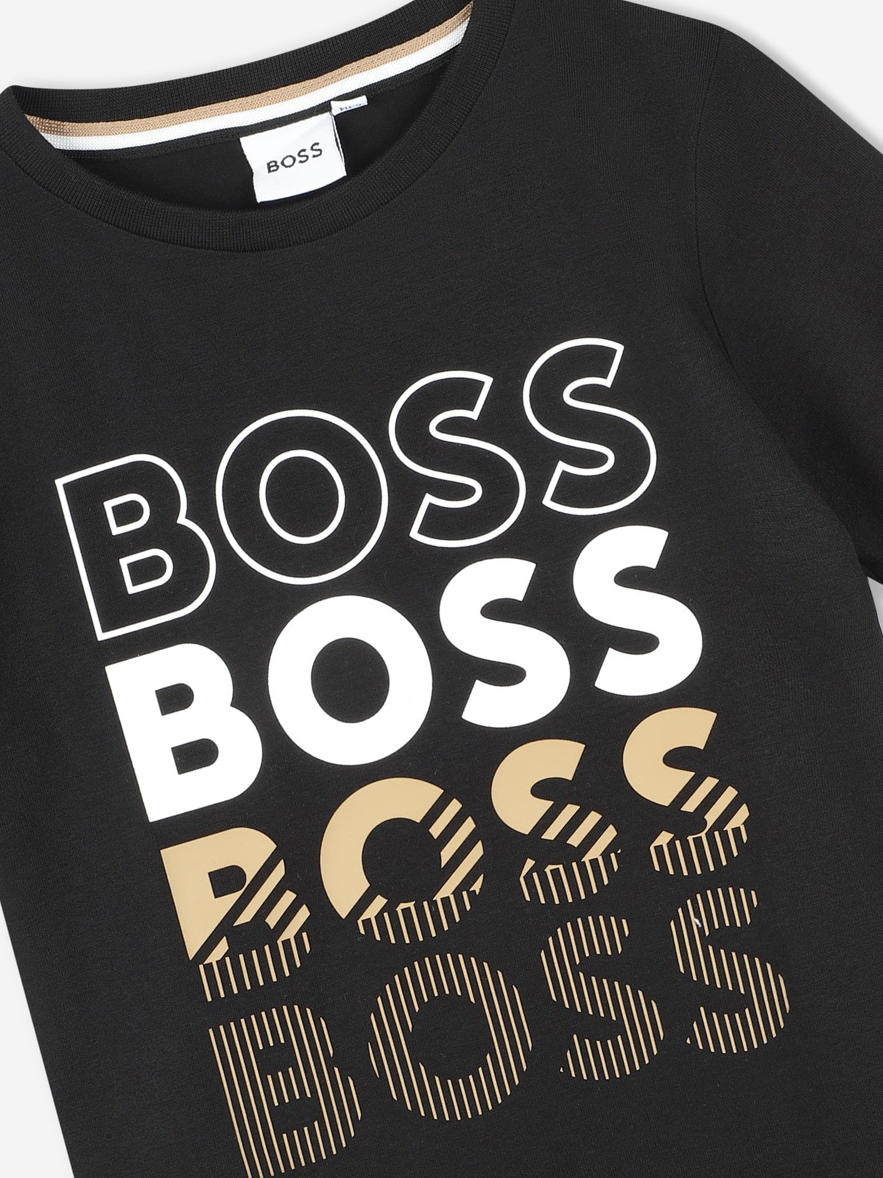 BOSS Boys Multi Logo Print T-Shirt in Black