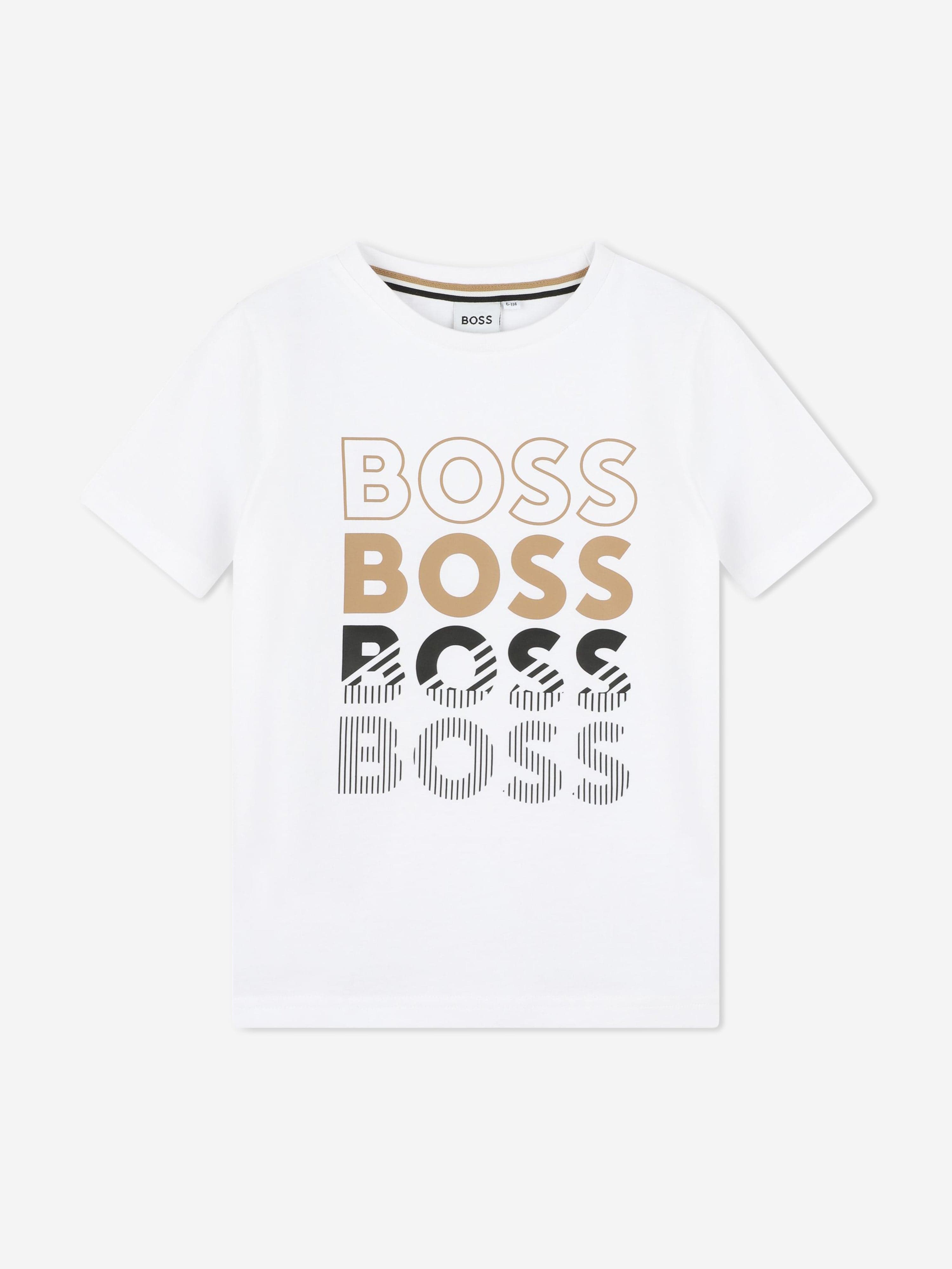 BOSS Boys Multi Logo Print T-Shirt in White