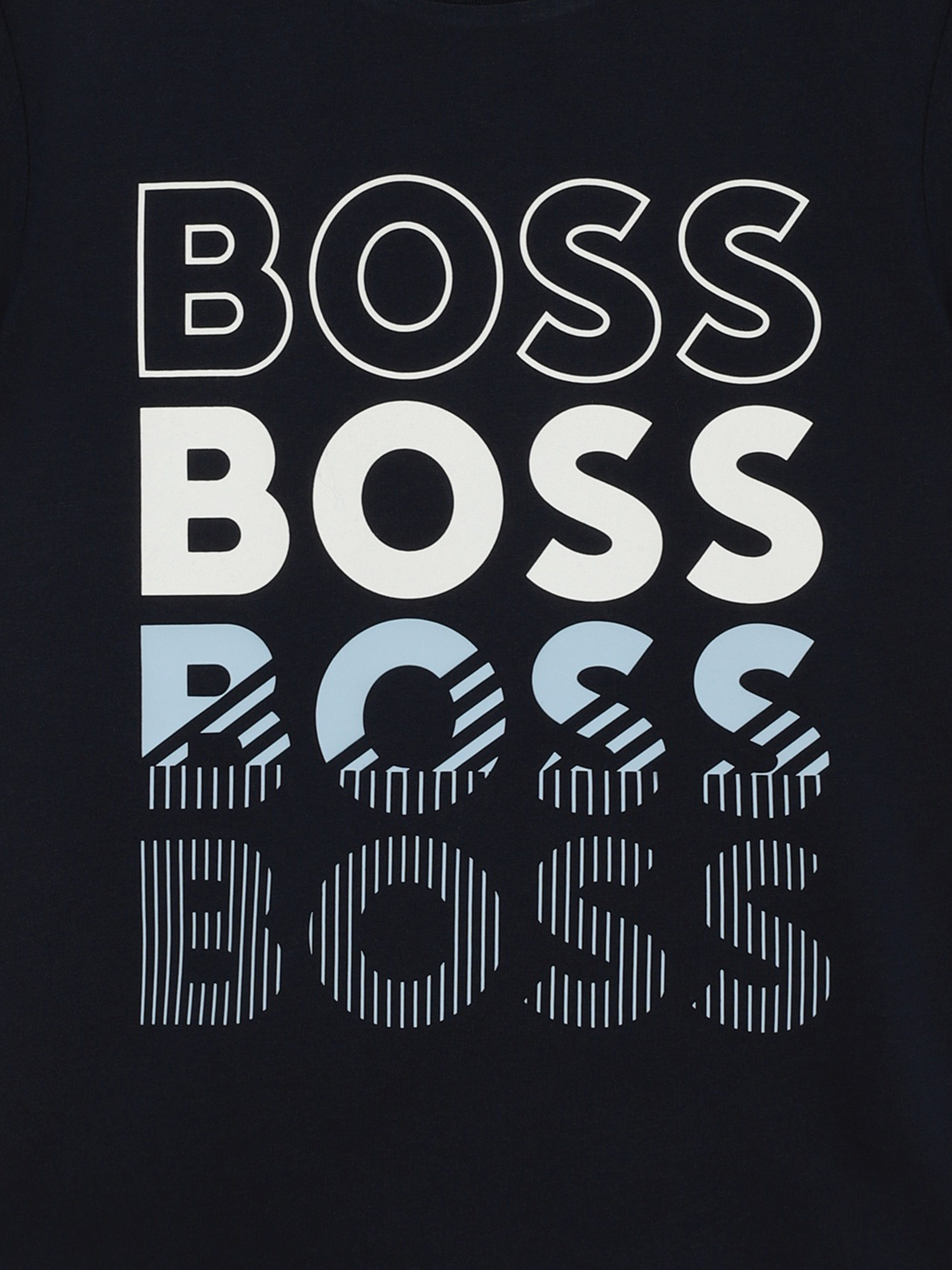 BOSS Boys Multi Logo Print T-Shirt in Navy