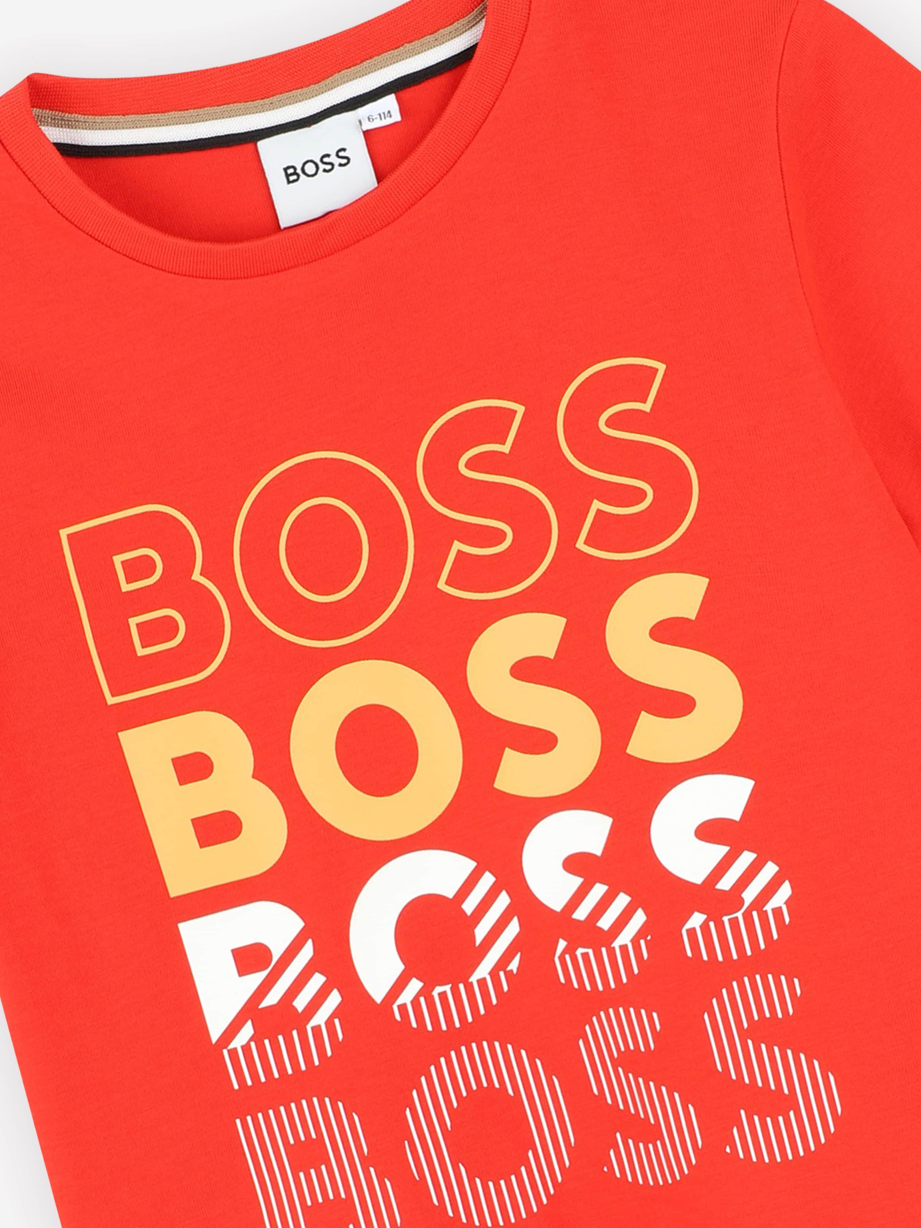 BOSS Boys Multi Logo Print T-Shirt in Red