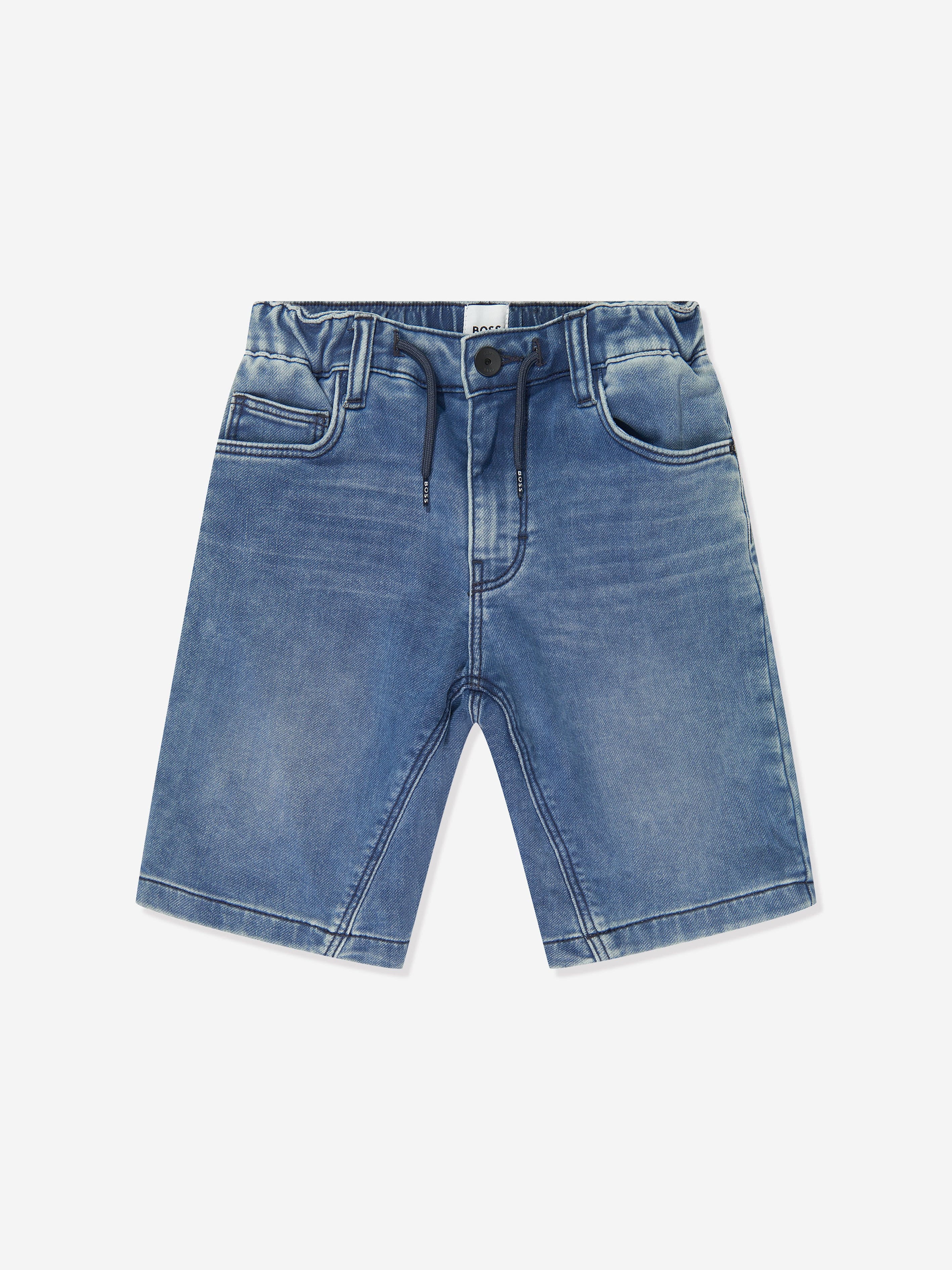 BOSS Boys Denim Knit Shorts in Blue