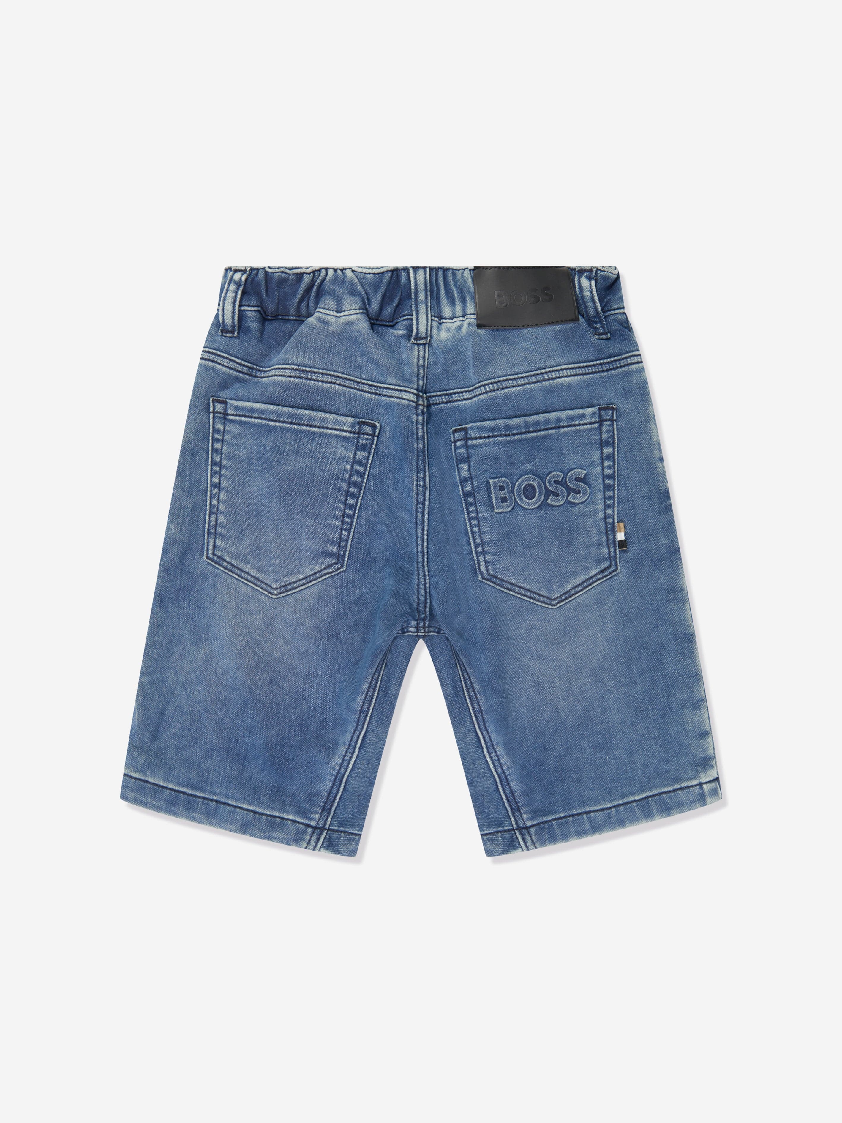 BOSS Boys Denim Knit Shorts in Blue