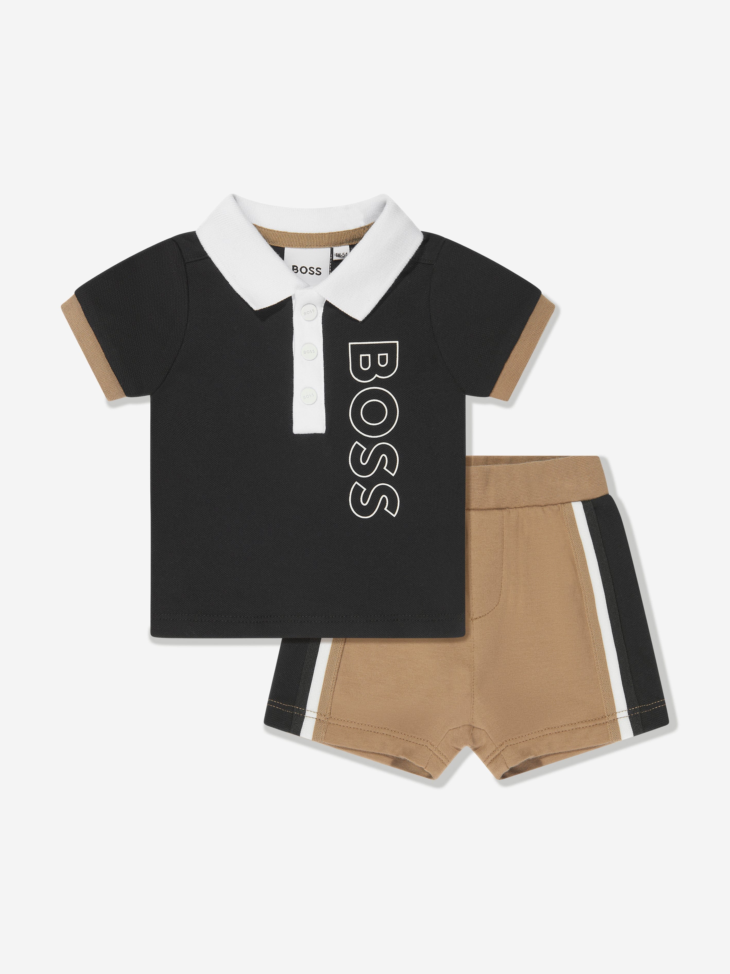 BOSS Baby Boys Polo Shirt And Shorts Set in Black