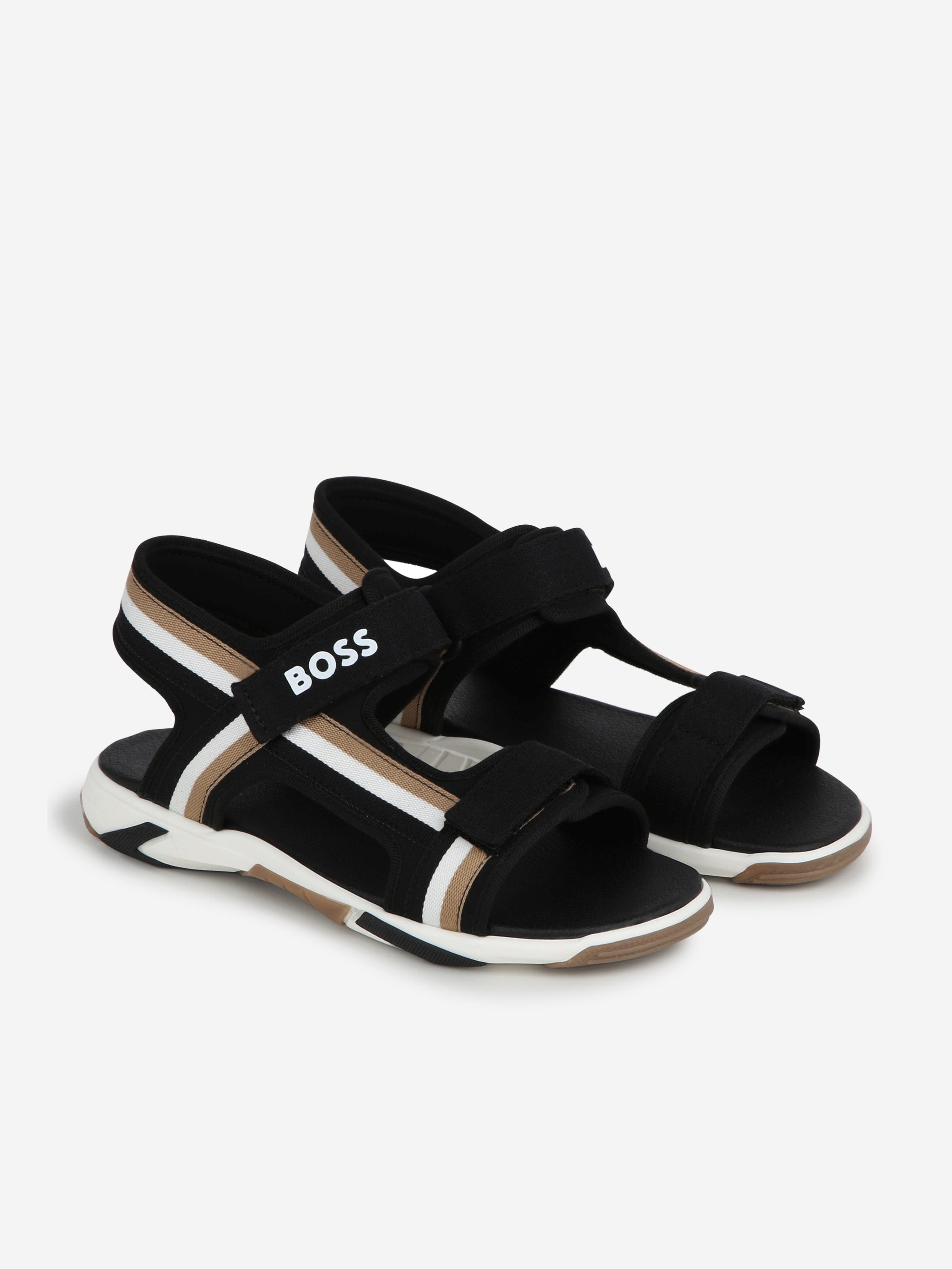 BOSS Boys Logo Sandals in Black