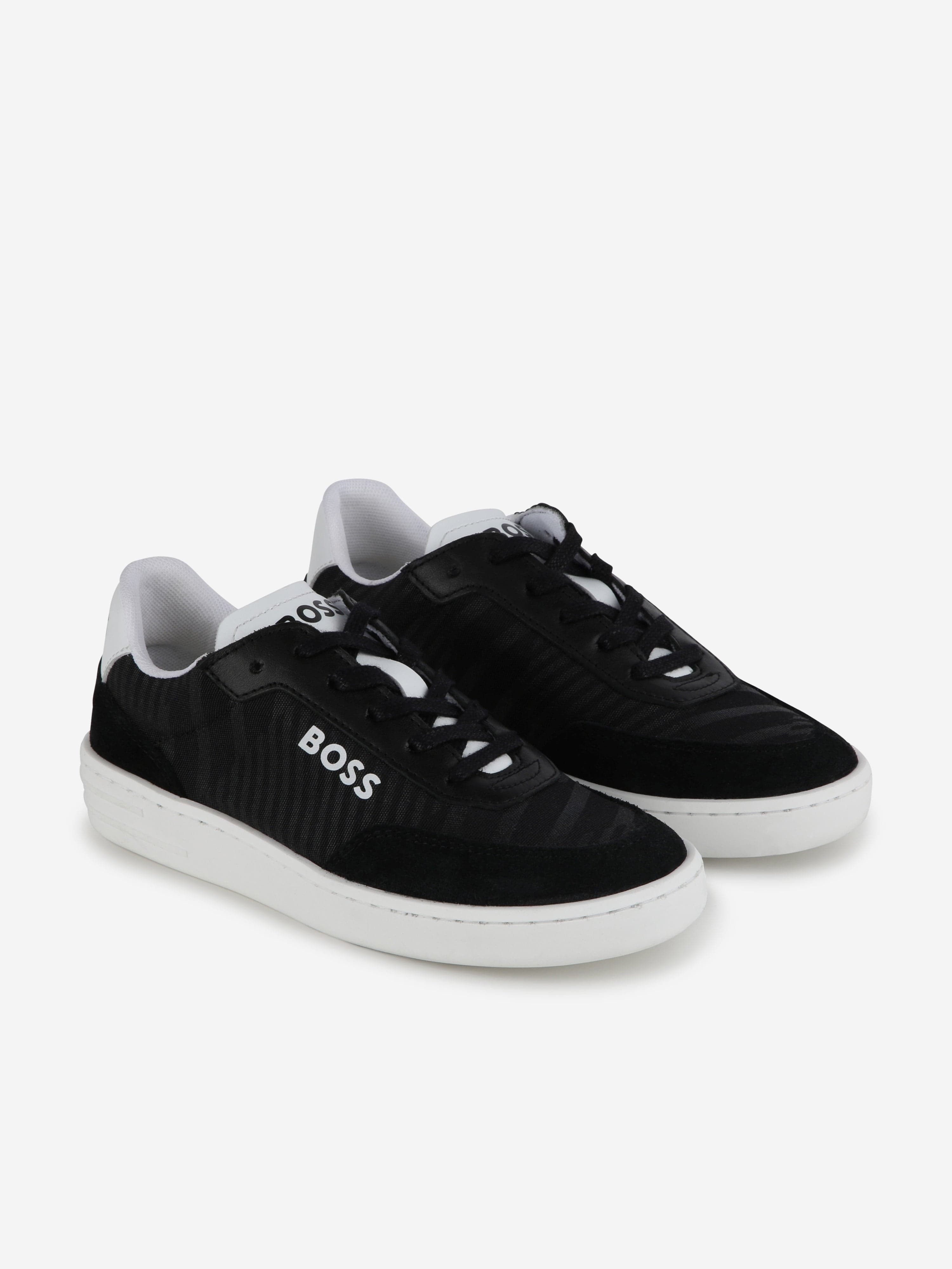 BOSS Boys Suede Logo Trainers in Black