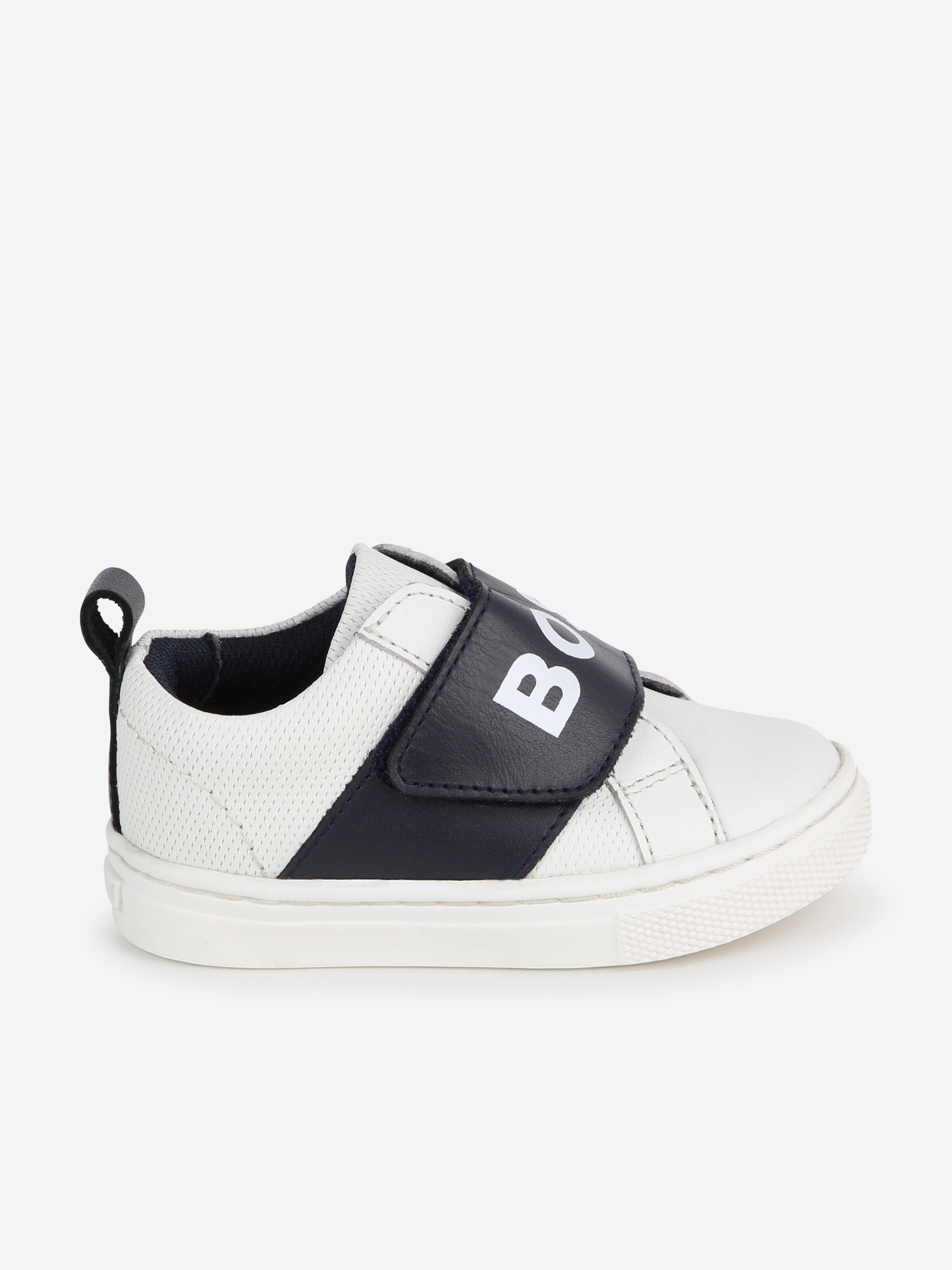 BOSS Boys Leather Logo Trainers in White