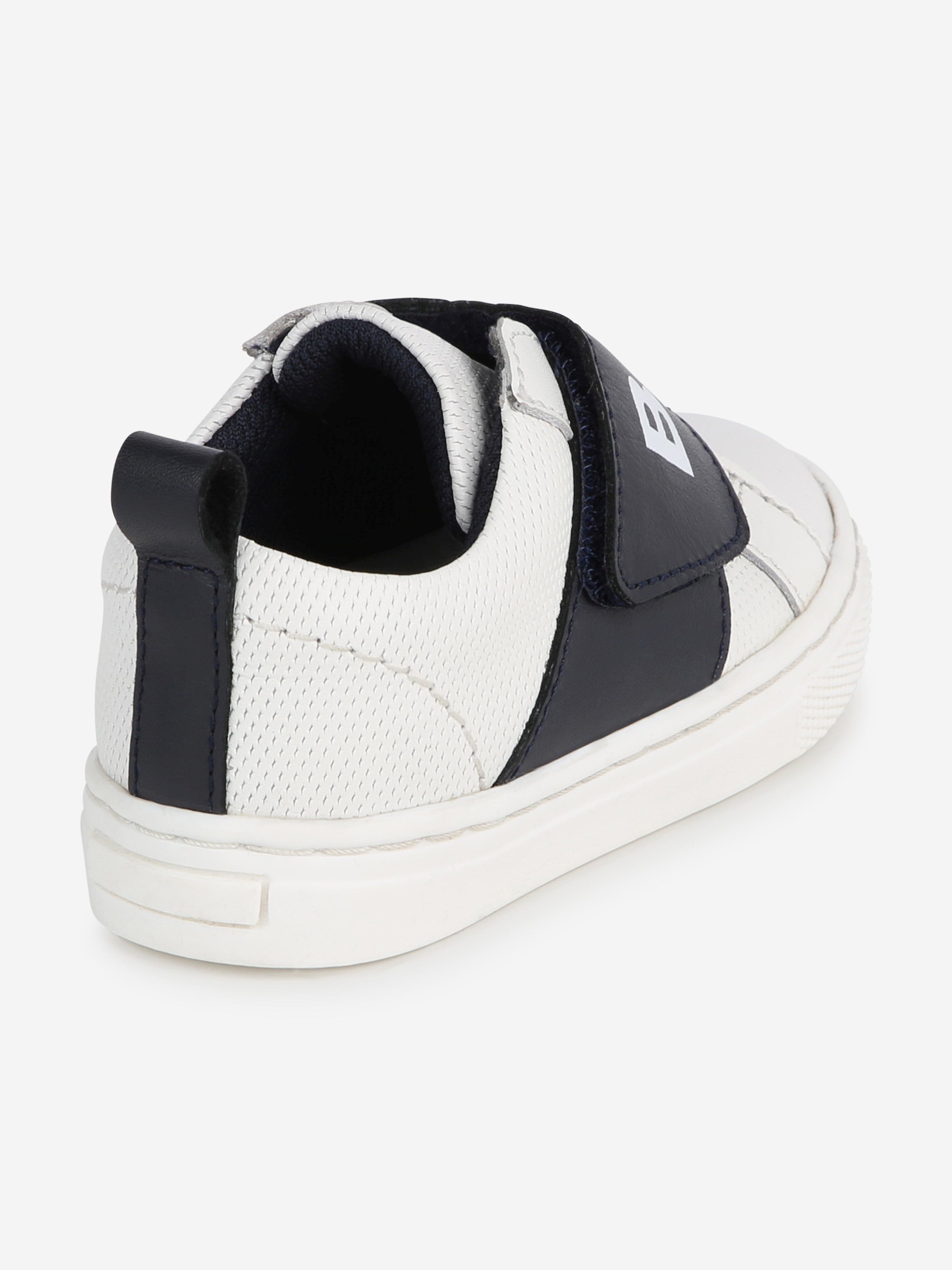 BOSS Boys Leather Logo Trainers in White