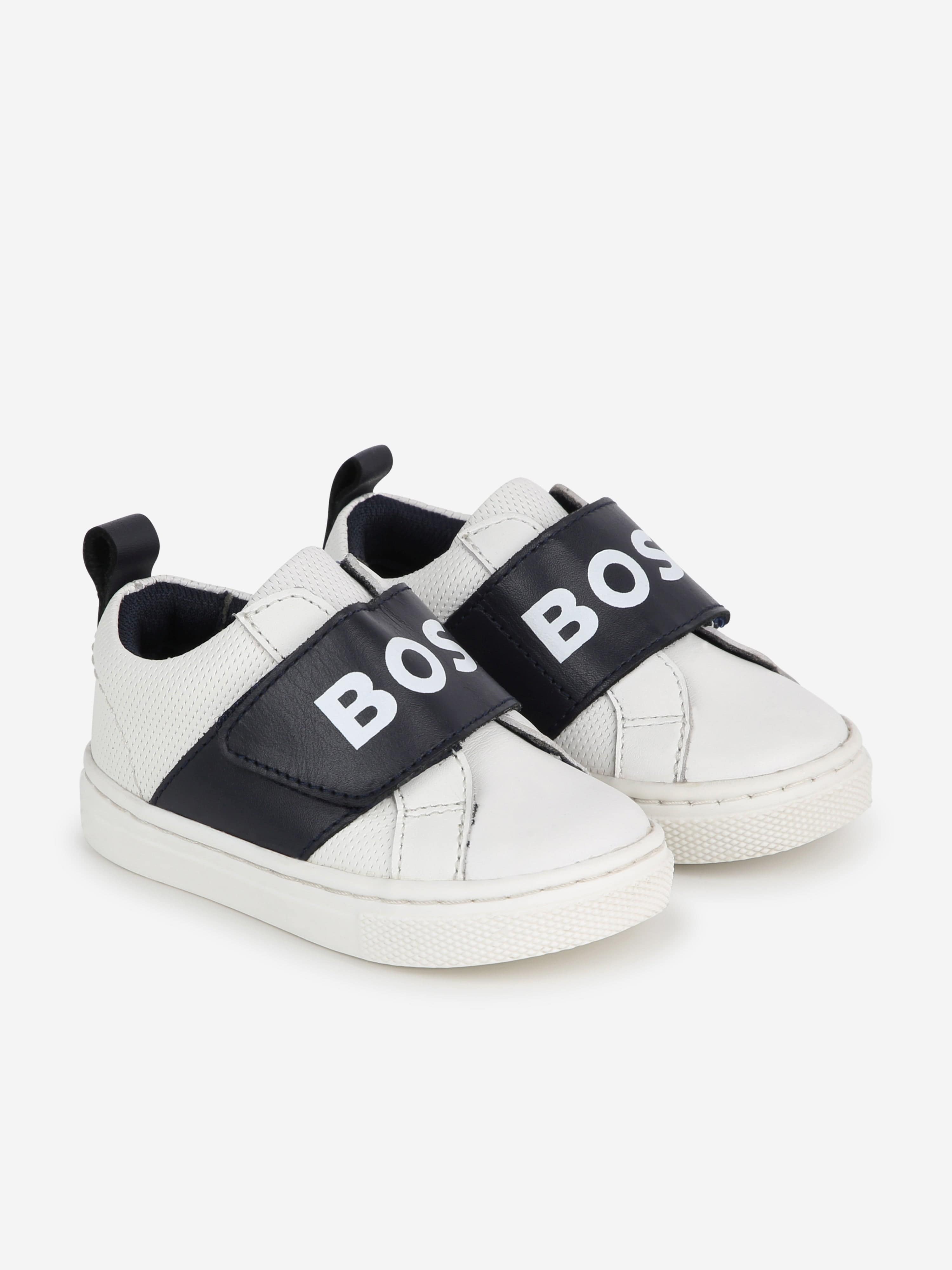 BOSS Boys Leather Logo Trainers in White