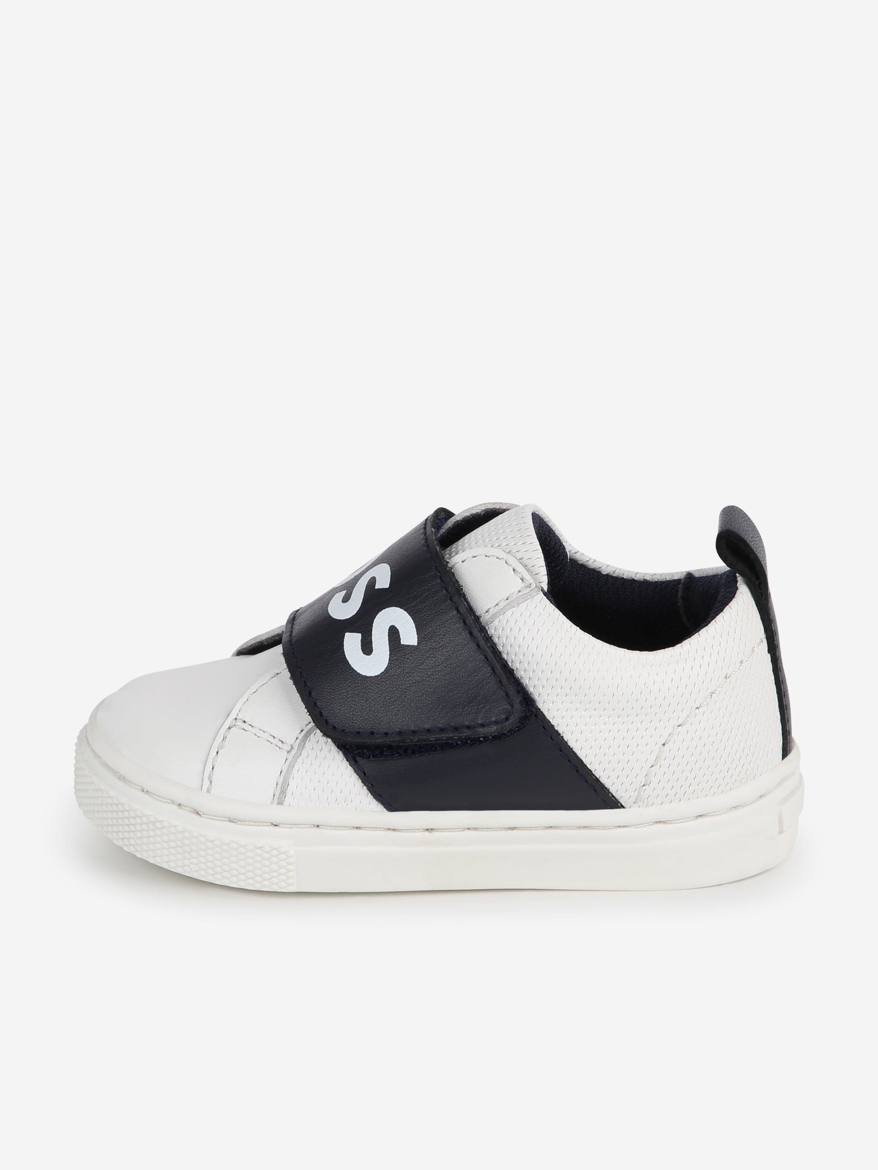 BOSS Boys Leather Logo Trainers in White