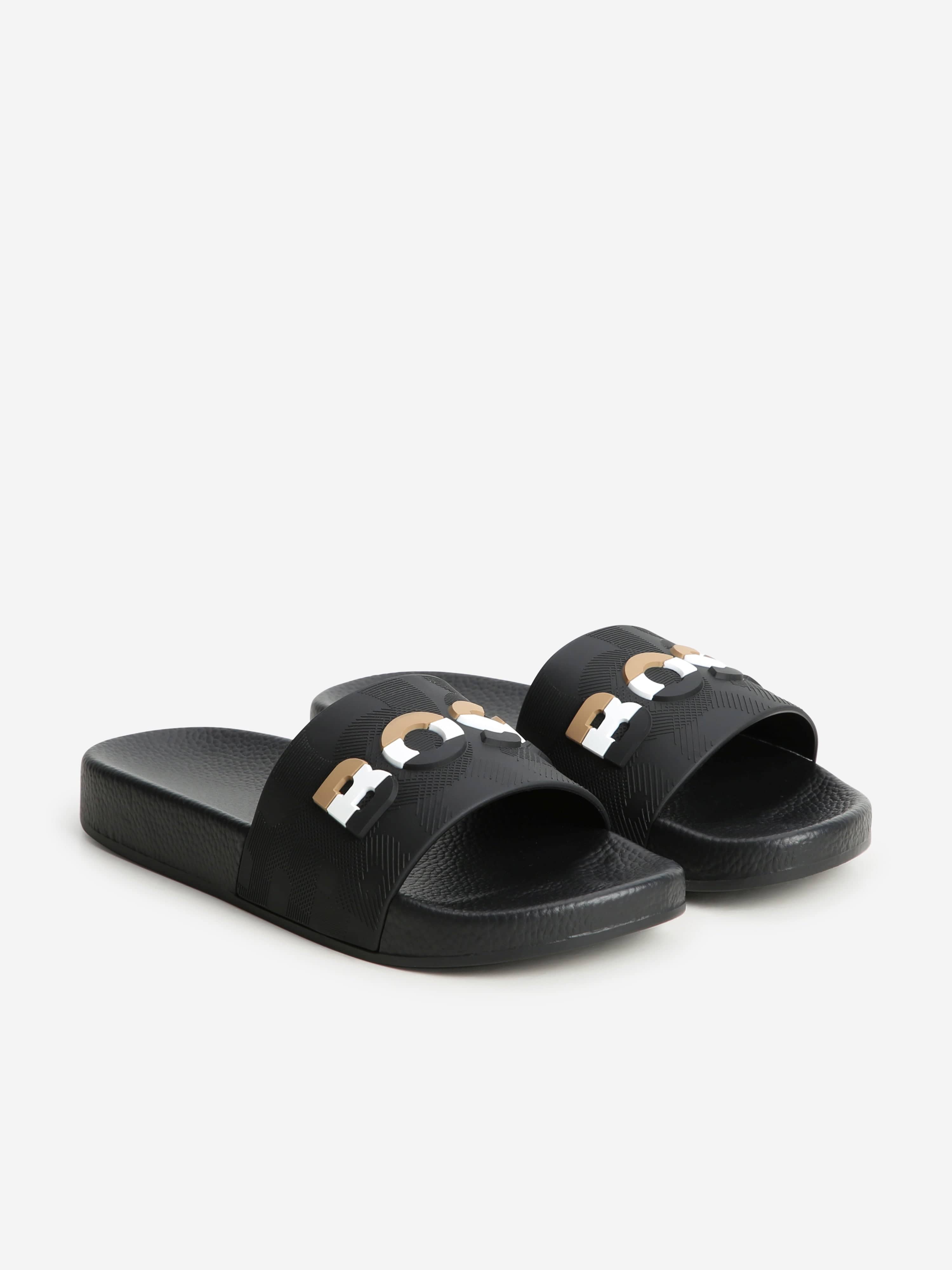 BOSS Boys Logo Sliders in Black