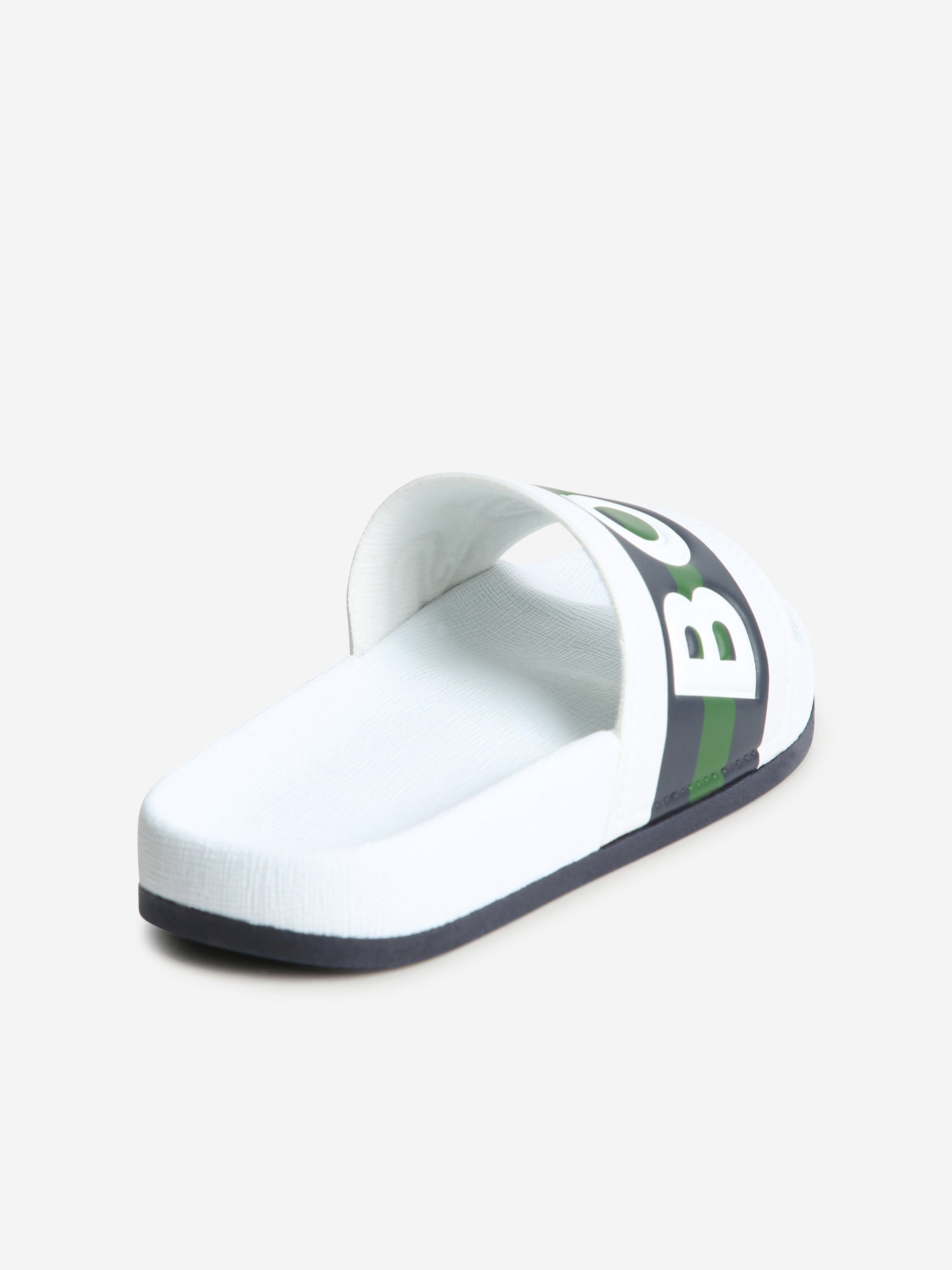 BOSS Boys Logo Sliders in White