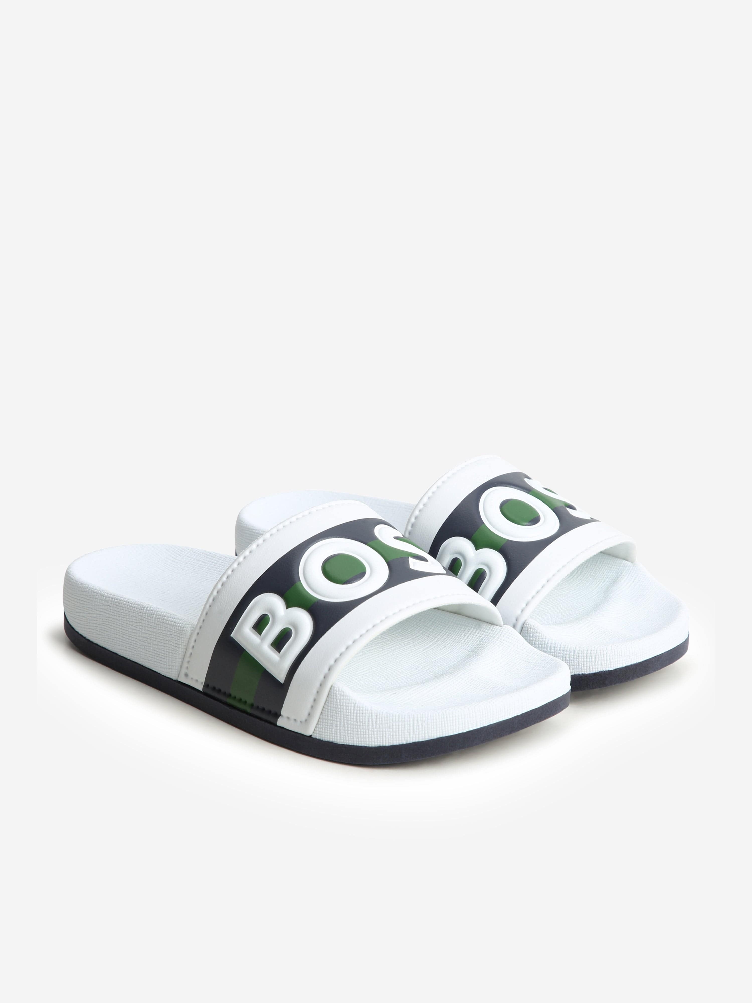 BOSS Boys Logo Sliders in White