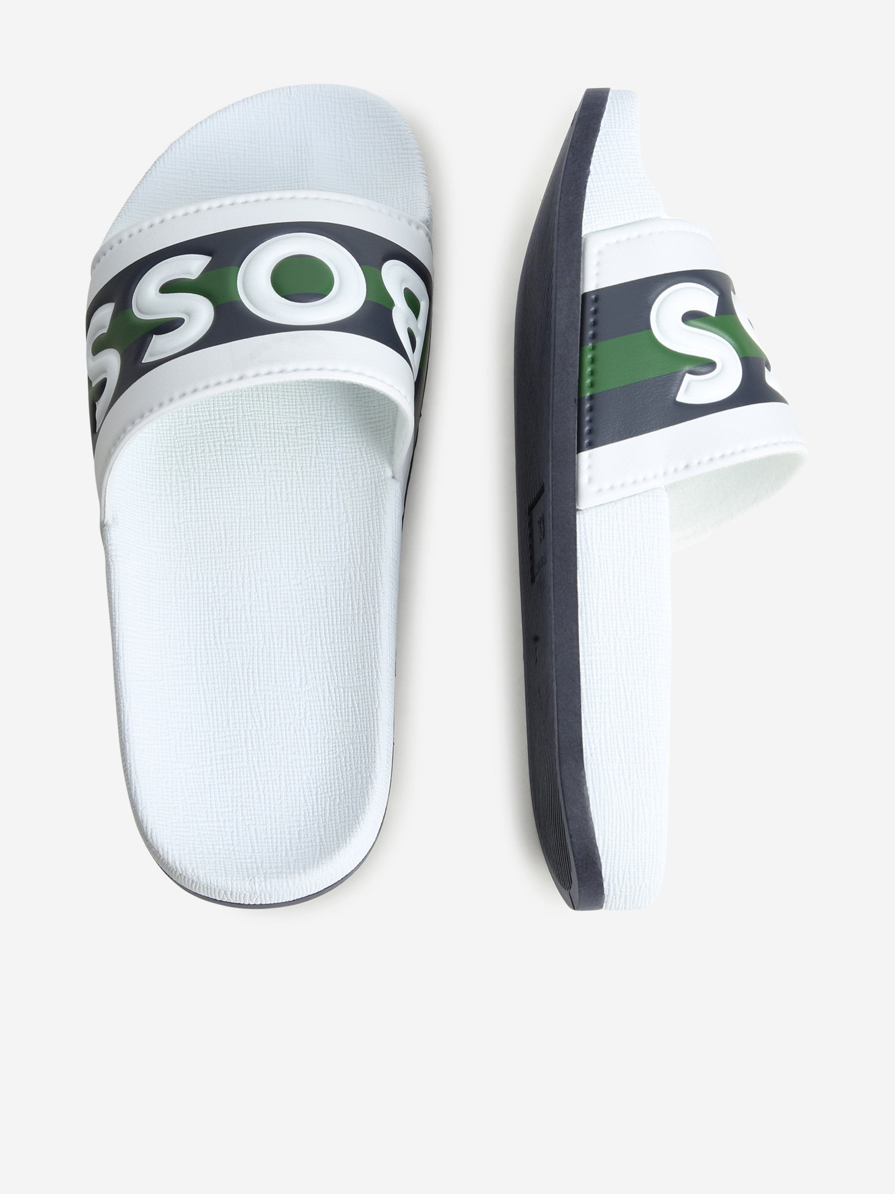 BOSS Boys Logo Sliders in White